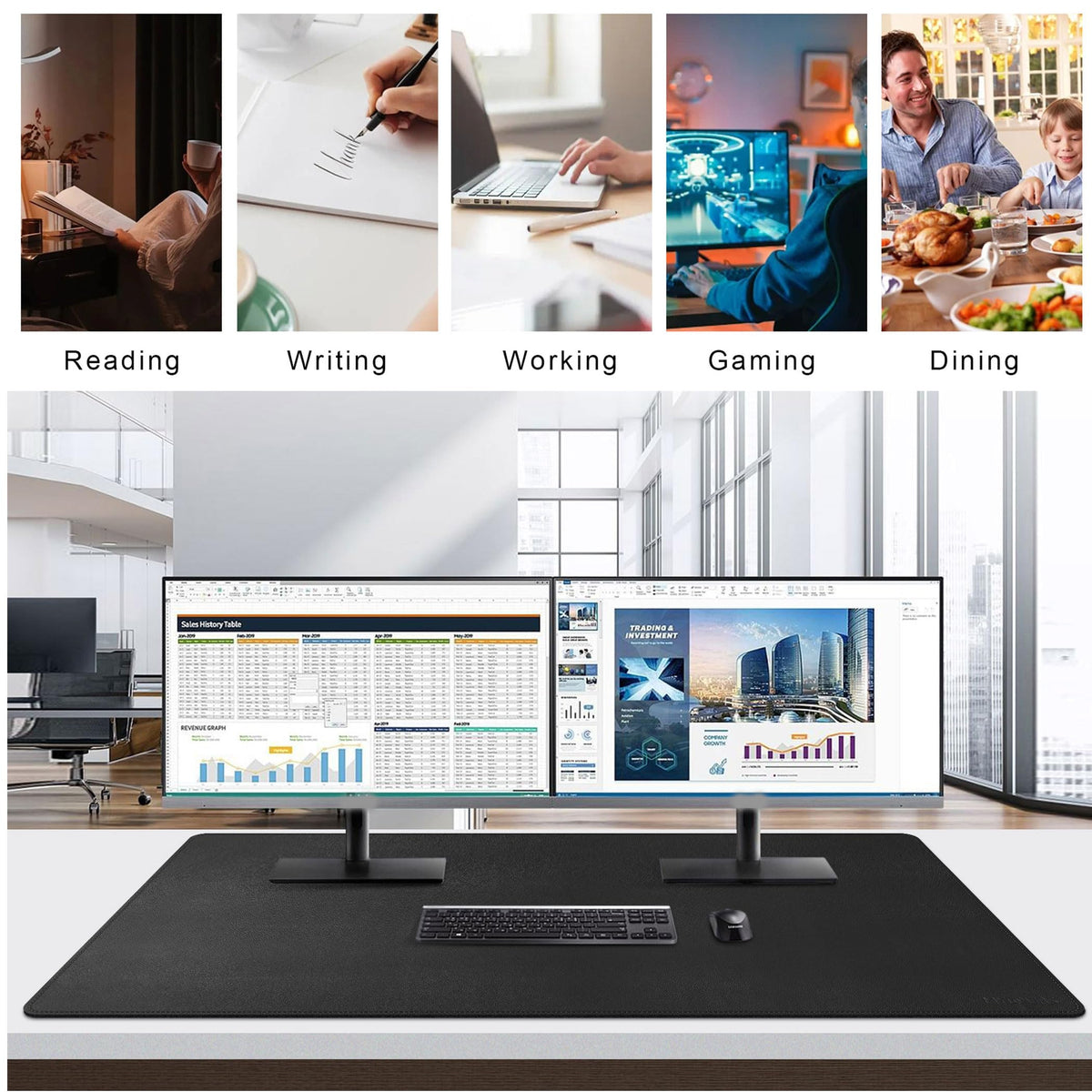 Mydours 48"x28" XXL Large PU Leather Desk Mat, Gaming Mouse Pad, (Black)