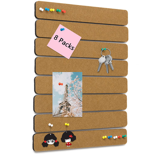 8 Pack Felt Pin Board Bar Strips Bulletin Board for Bedrooms Offices Home Wall Decoration, Notice