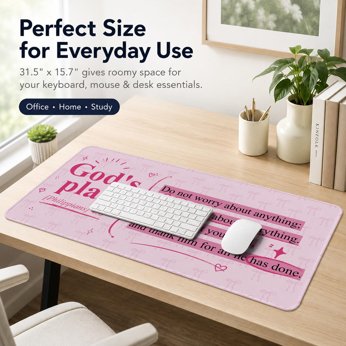 DOFQZ Pink Bow Christian Bible Verse Mouse Pad Large 31.5x15.7inch,M008