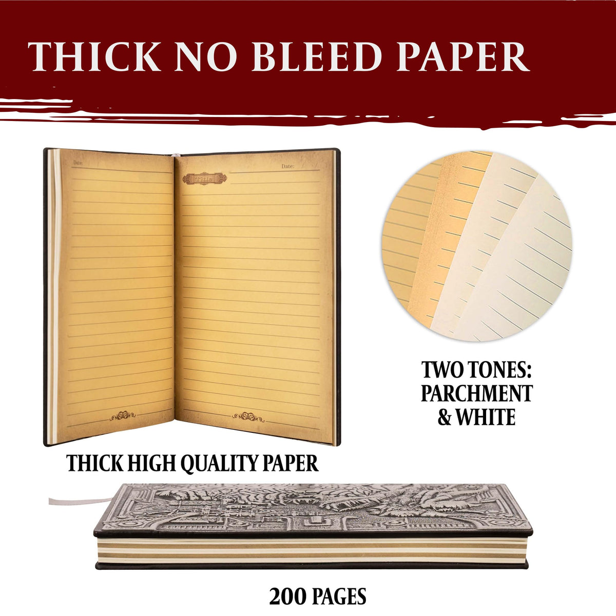 DND Notebook / Journal, Unique 200 Page Book with 3D Silver Dragon Embossed Faux Leather Cover with