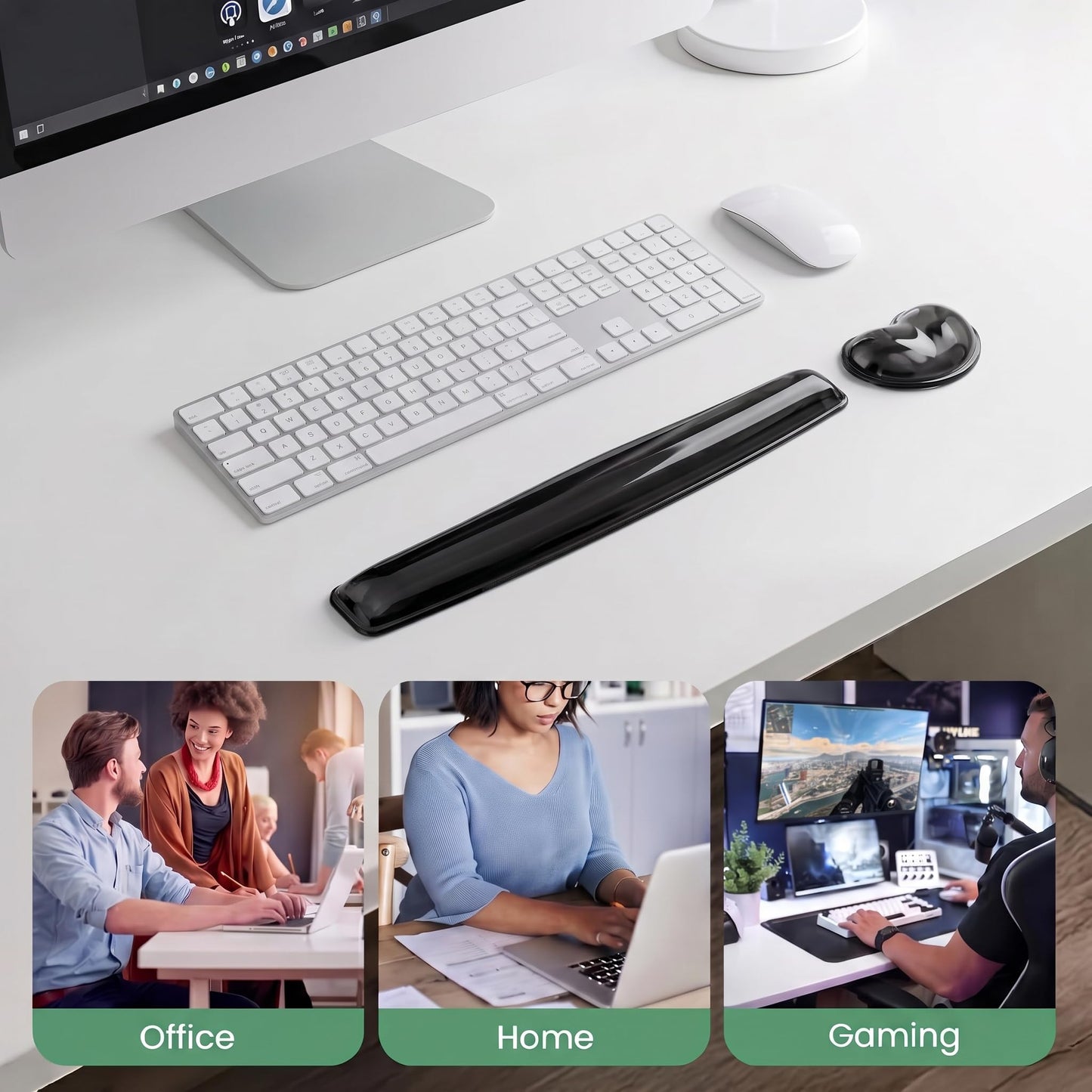 Gel Keyboard & Mouse Wrist Rest Set - Keyboard Wrist Rest Pad & Mouse Support for Office Gaming Pad