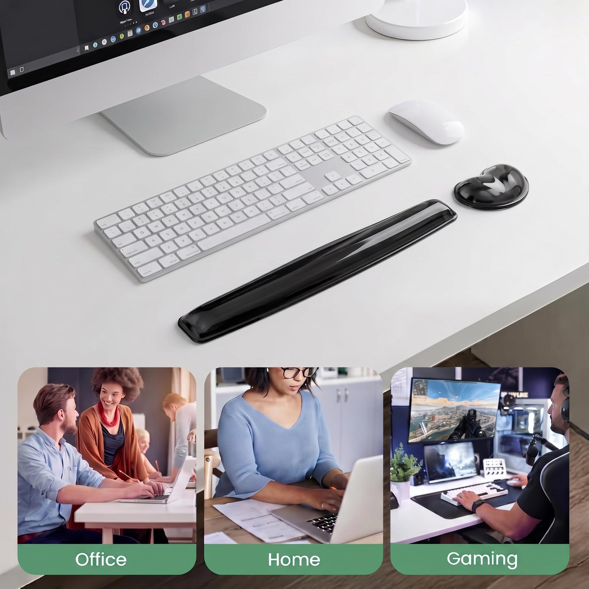 Gel Keyboard & Mouse Wrist Rest Set - Keyboard Wrist Rest Pad & Mouse Support for Office Gaming Pad
