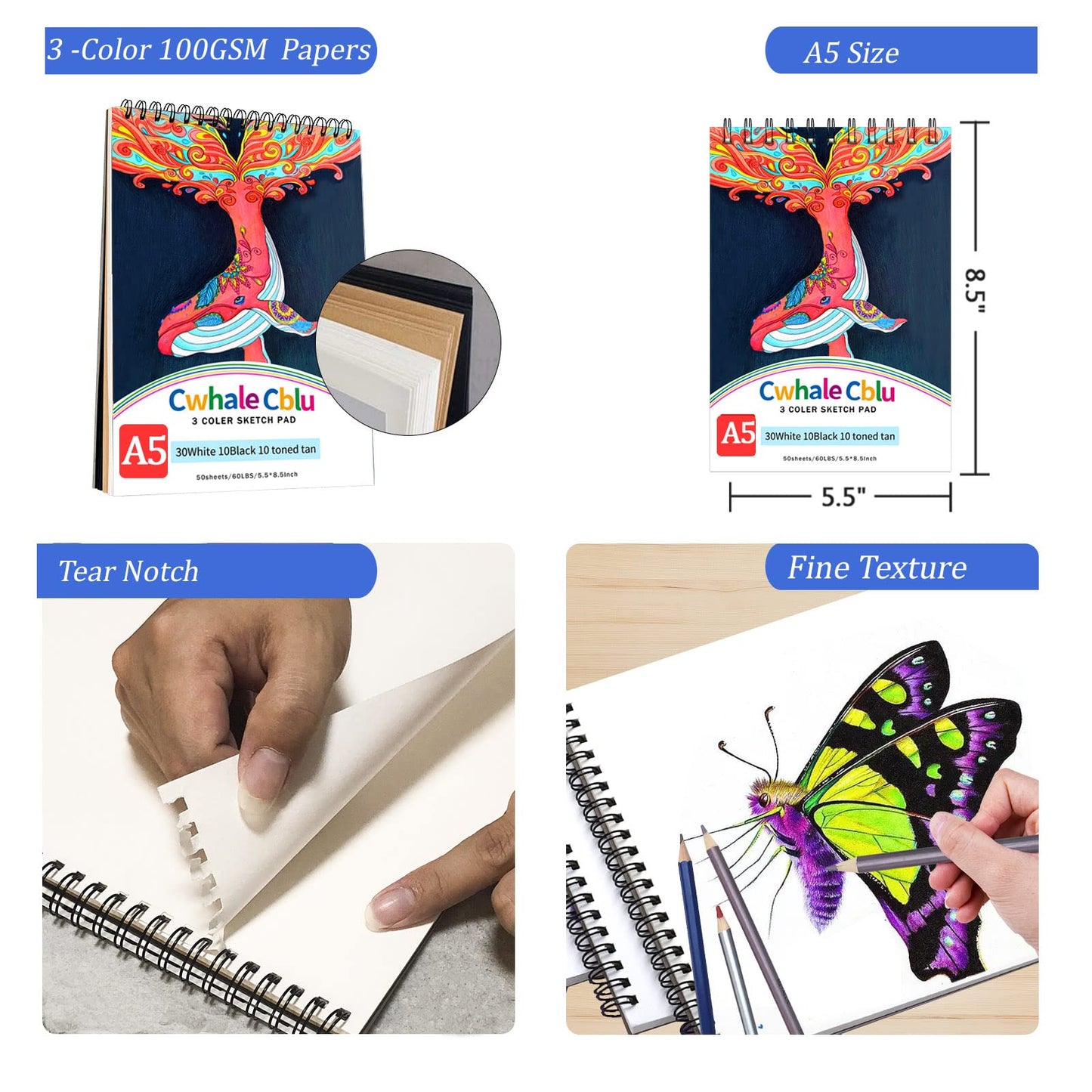 CwhaleCblu 77 Pack Drawing Set Art Supplies,Drawing Supplies with 3-Color Sketch Book, Colored