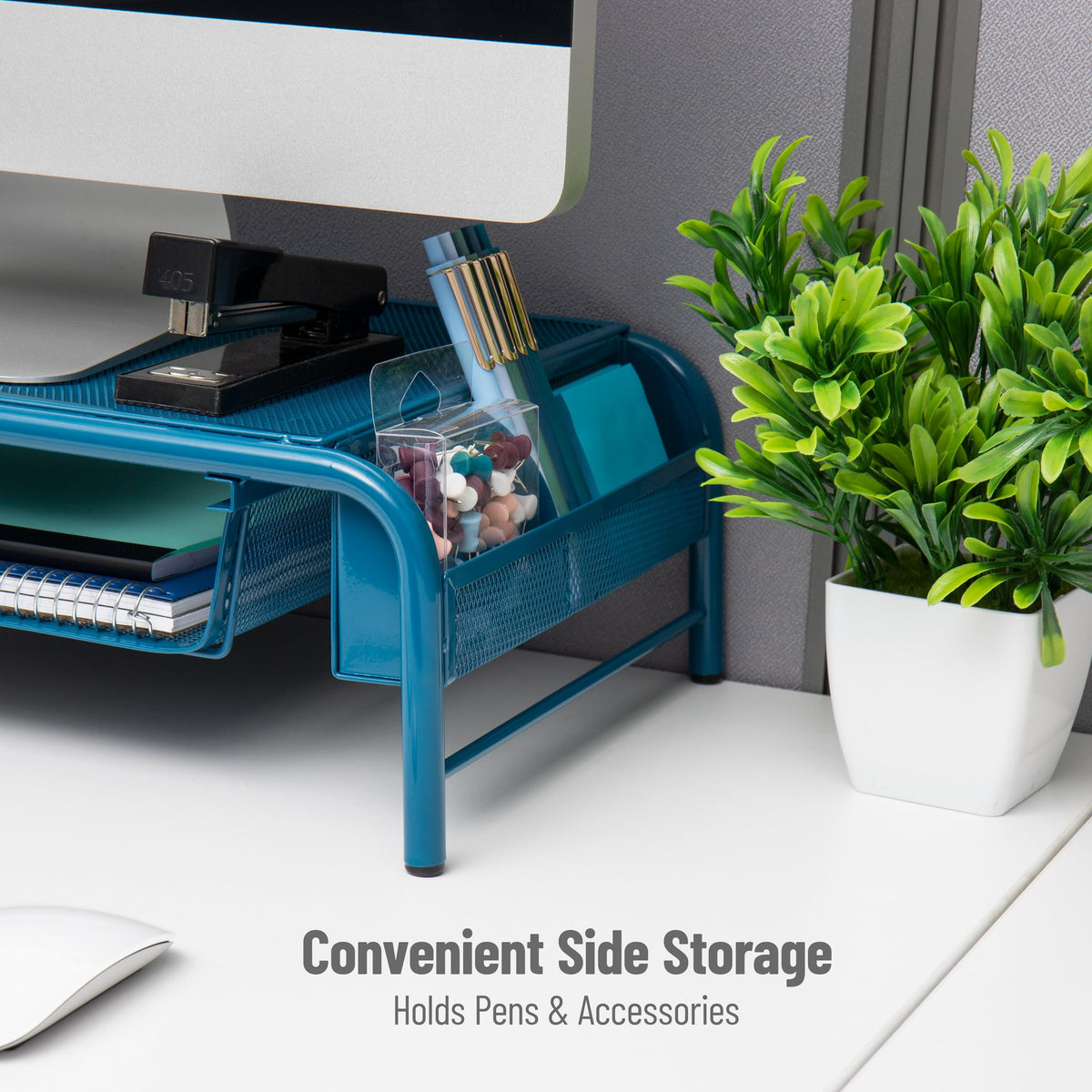 Mind Reader MESHMONSTA-TUR Metal Mesh Desk Drawer, Desktop Monitor Stand Organizer, Turquoise