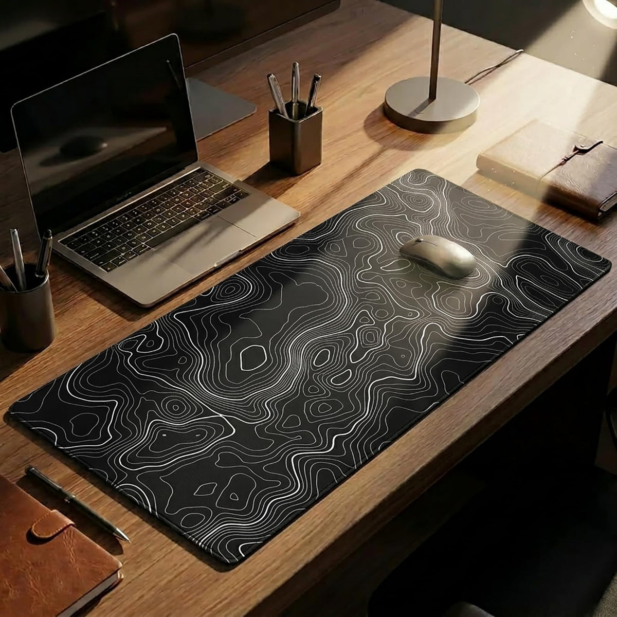 Extended Large Gaming Mouse Pad 29.5x16 Inch,Topographic Map Lines Desk Mat