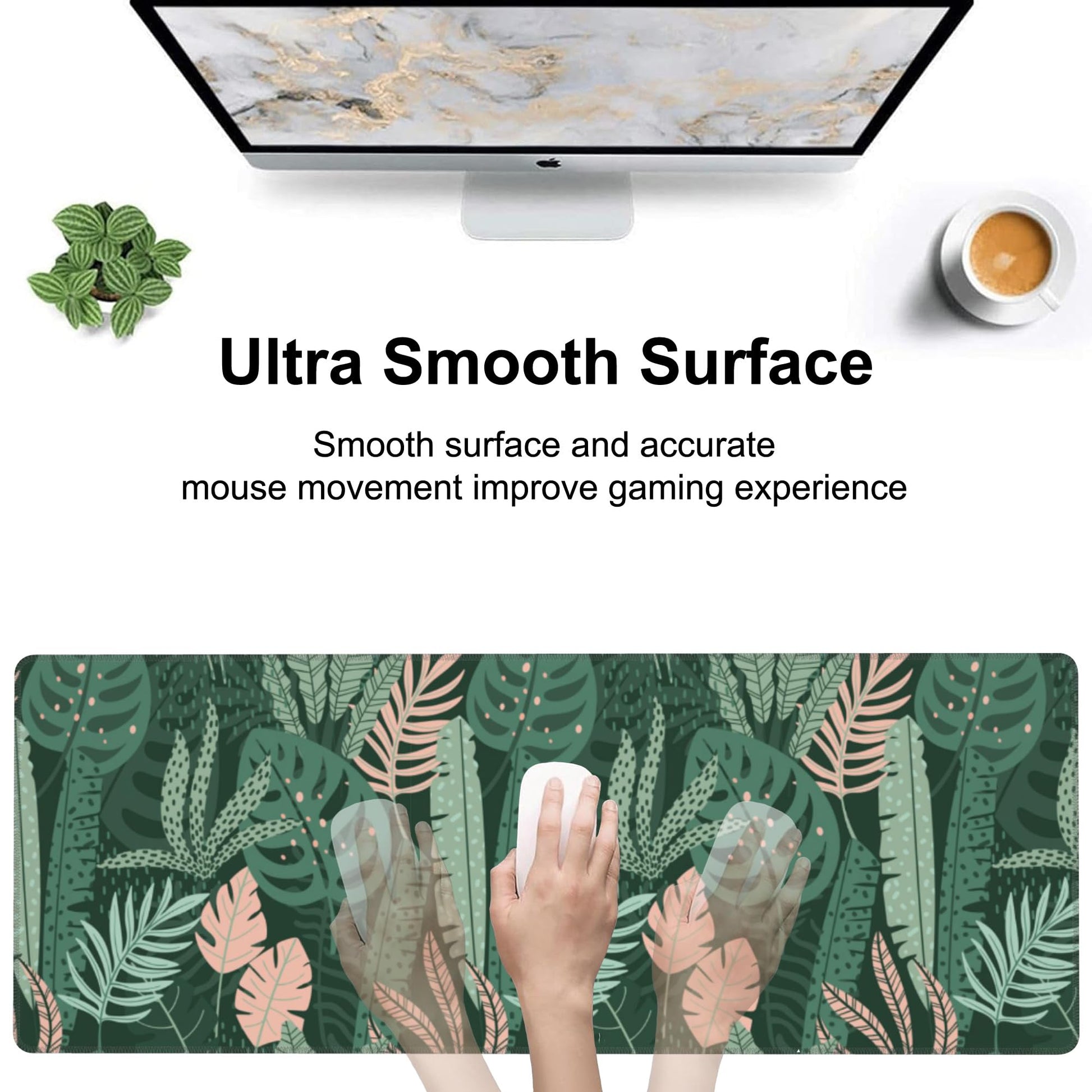 Tropical Plants and Leaves Desk Mat,Large Tropical Palm Leaves Gaming Keyboard Mouse Pad,Non-Slip
