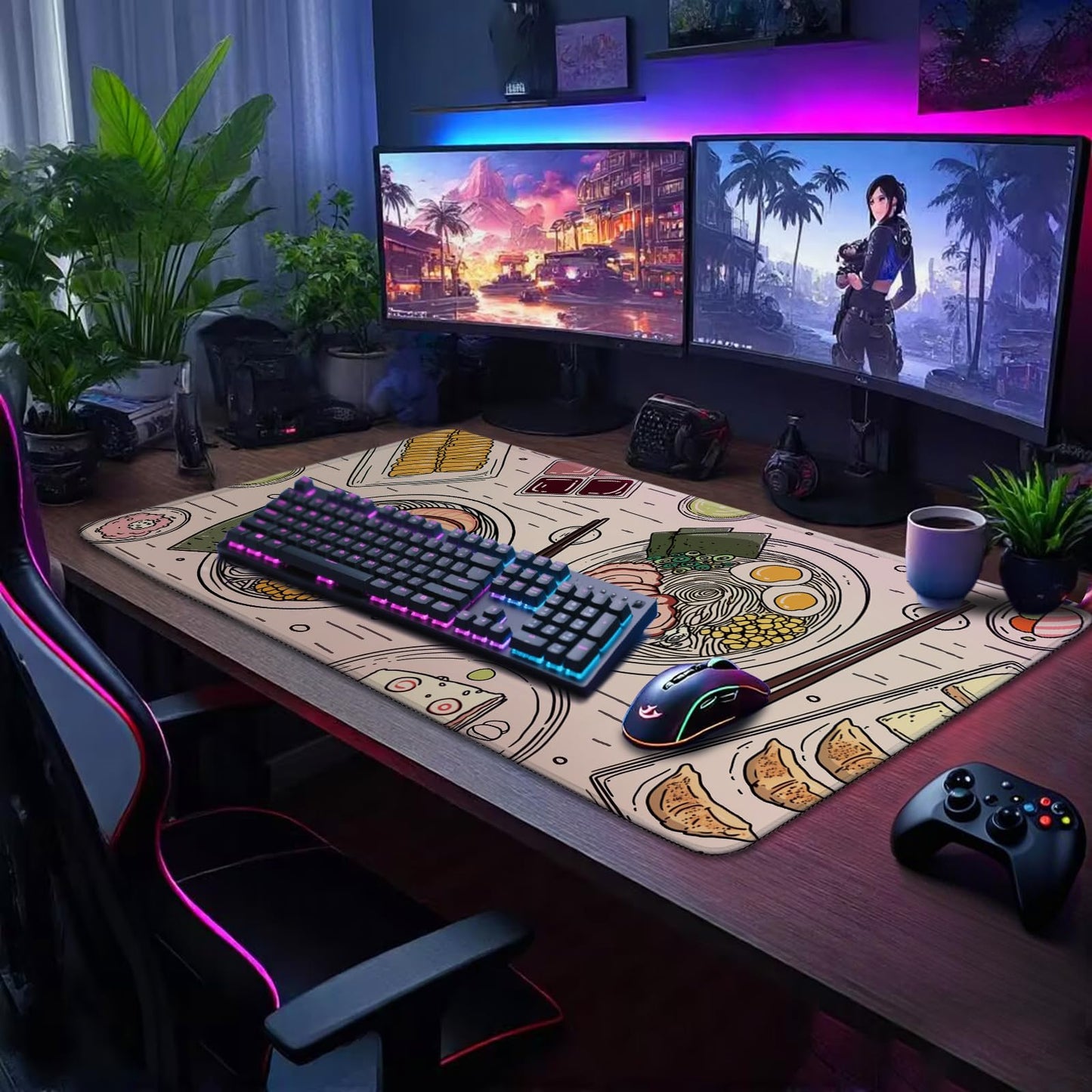 Mcapirivo Japanese Ramen Large Mouse Pad Gaming Desk Mat XXL 31.5"x15.7"