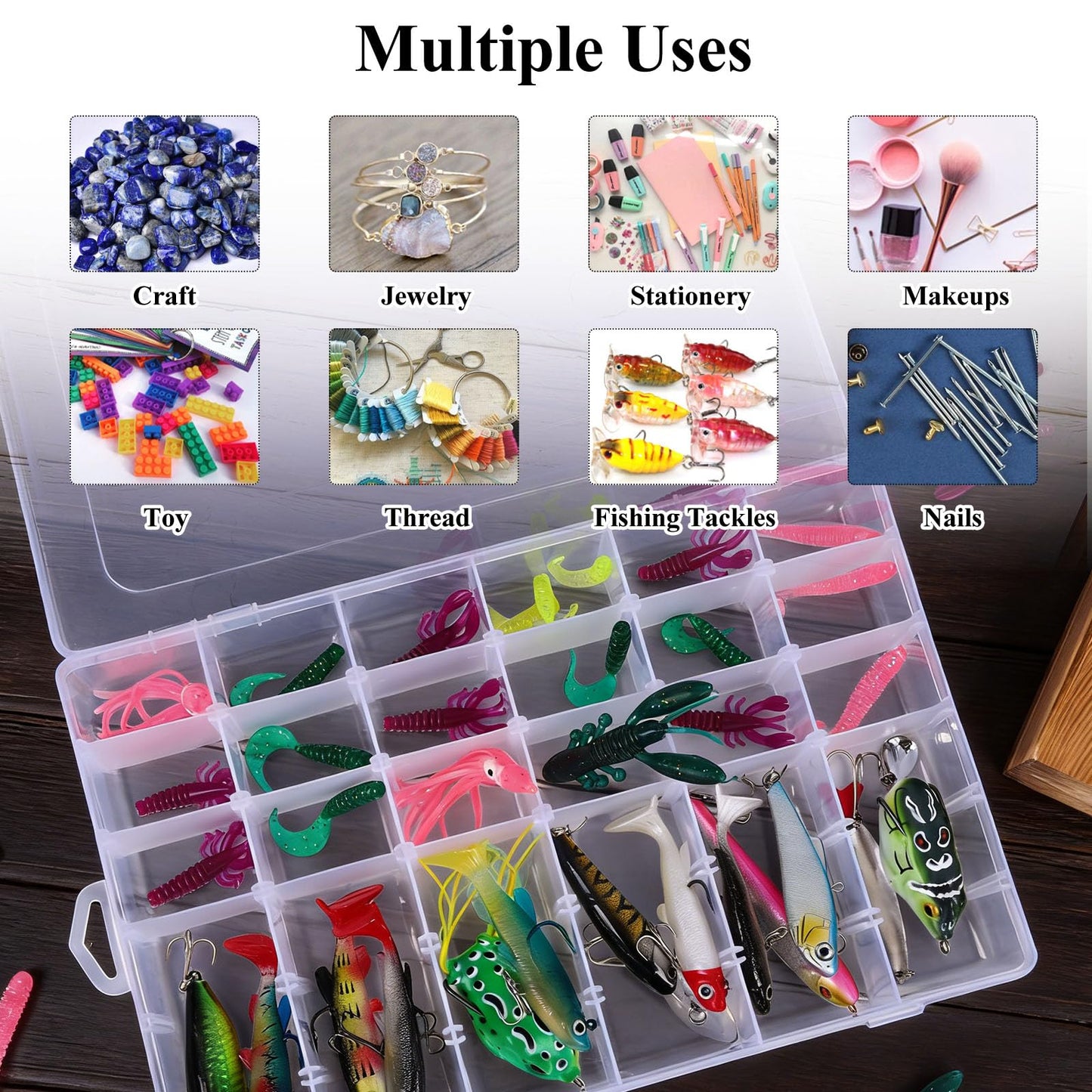 Bead Organizer Storage 8 Pack 36 Grid Jewelry Tackle Craft Box Adjustable