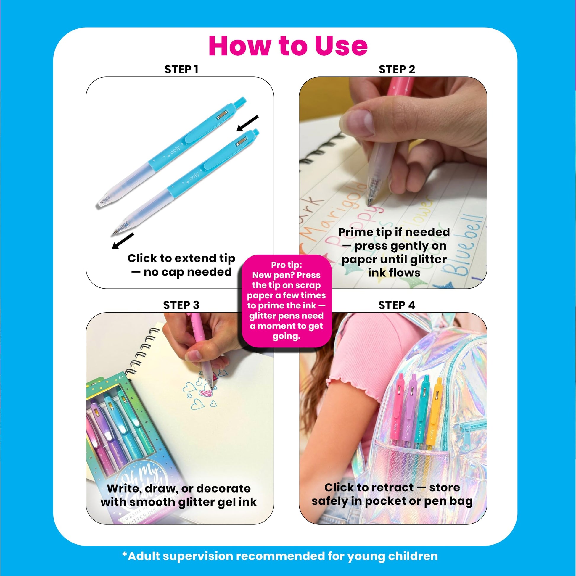 Ooly Oh My Glitter Gel Pens, Set of 12, Retractable