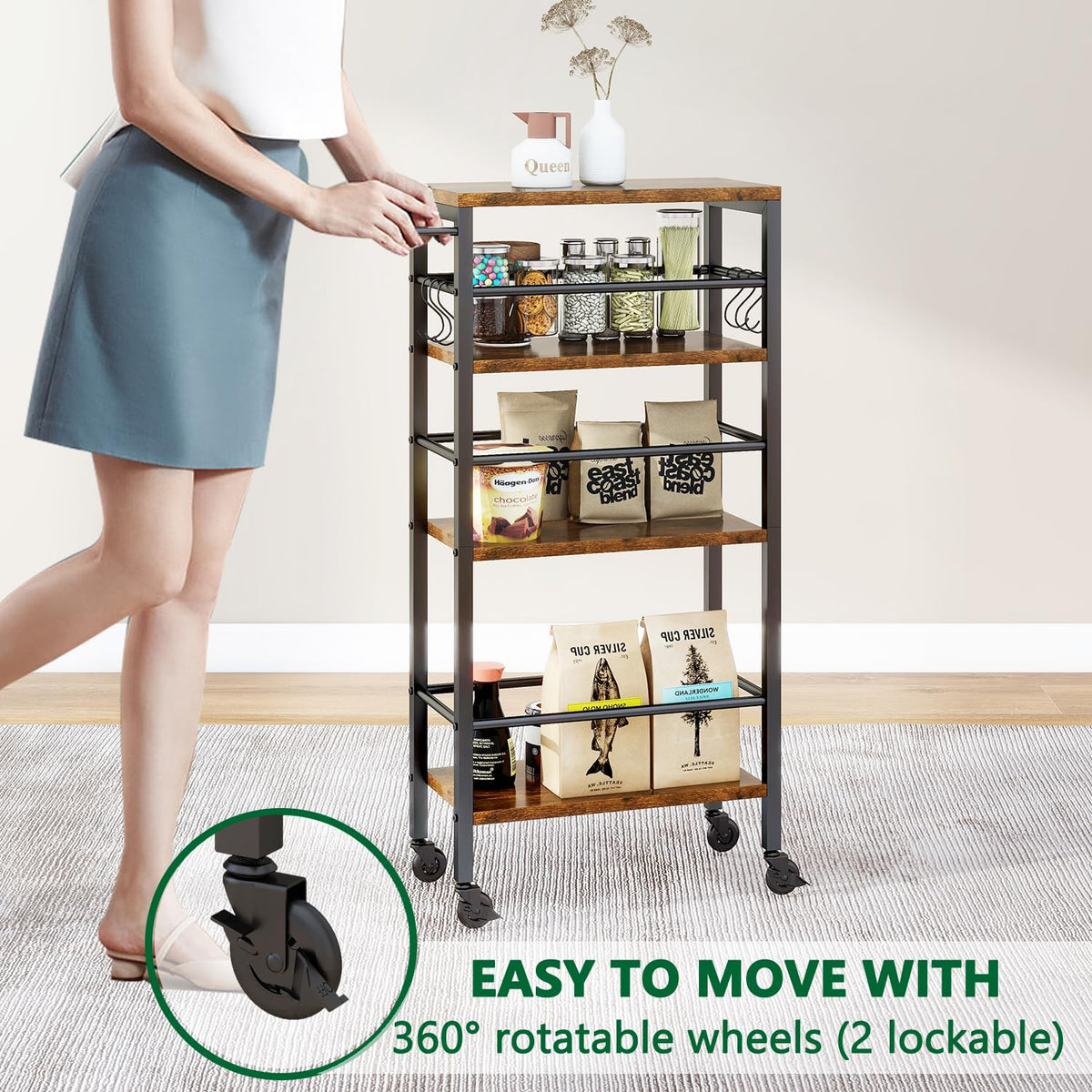 IBUYKE Slim Rolling Storage Cart, Kitchen Cart Utility Shelving UTMJ065H