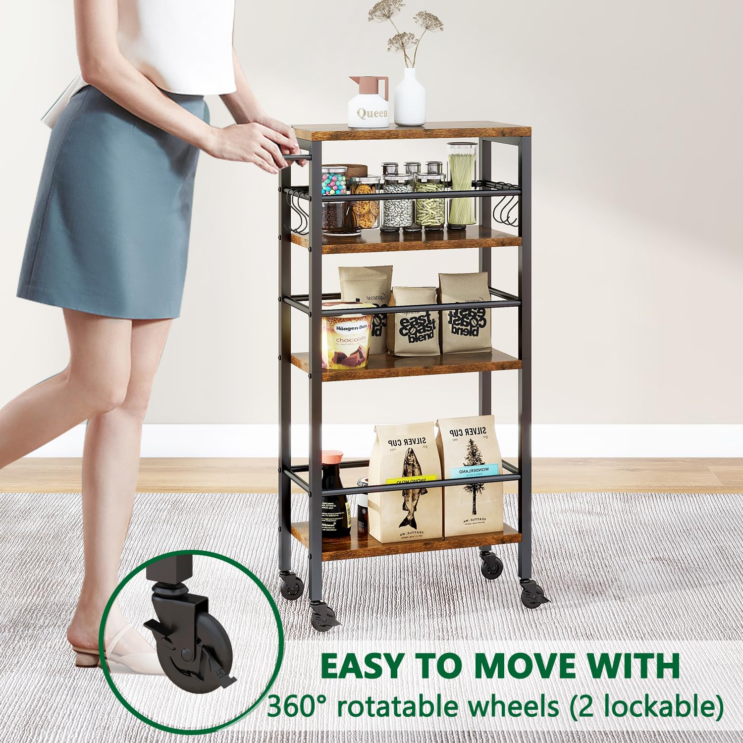 IBUYKE Slim Rolling Storage Cart, Kitchen Cart Utility Shelving UTMJ065H