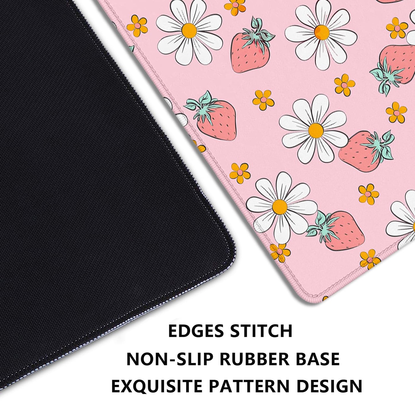 Strawberry Mouse Pad Desk Mat,Pink Large Large Gaming Mouse Mat with Stitched Edges,Non-Slip