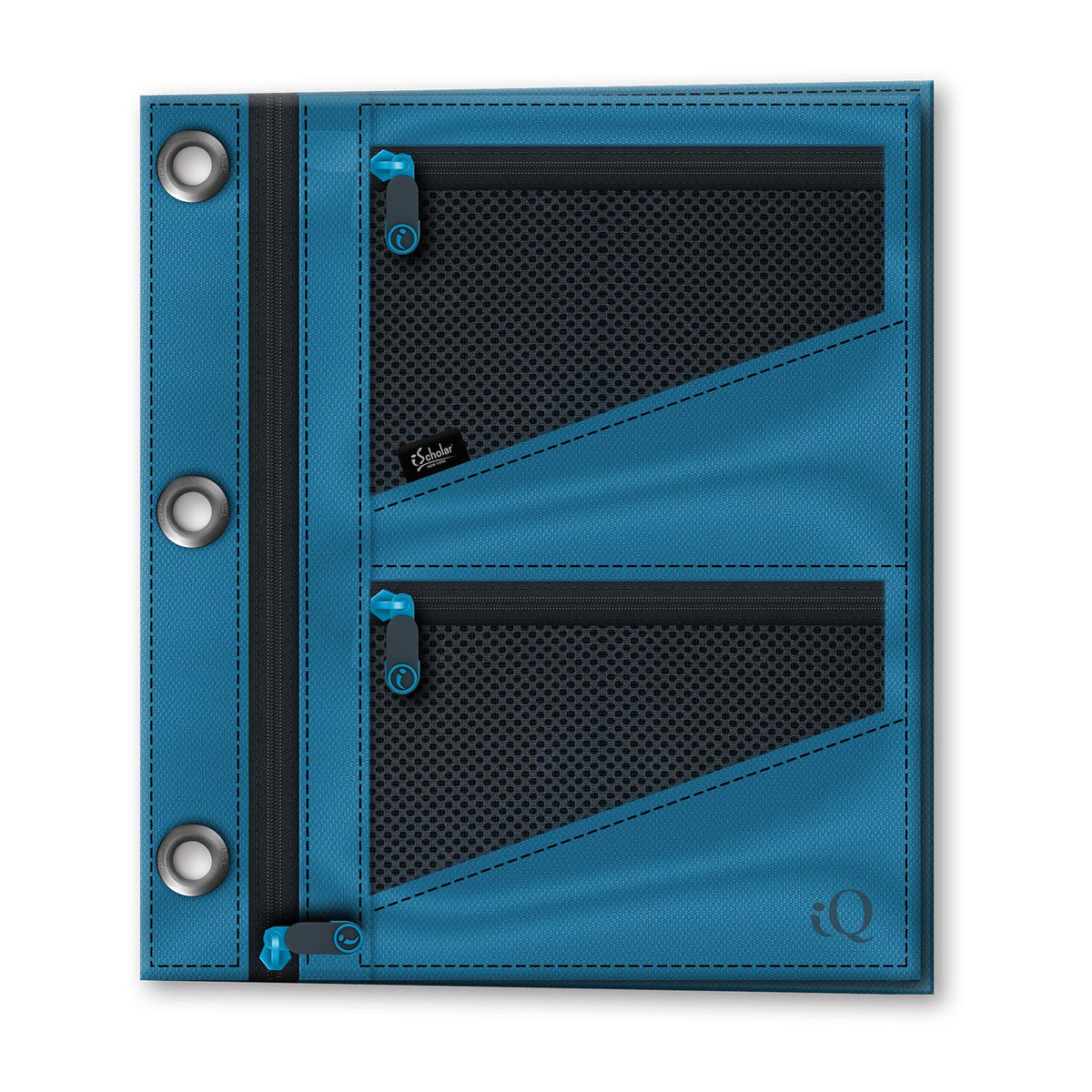 iScholar iQ+ Jumbo Expandable Pencil Pouch, 3 Pockets, Blue (55035-BL) (55035-GR)