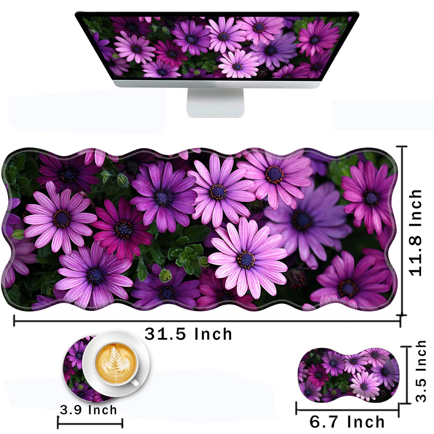 CICPLKSE Mouse Pad with Wrist Support + Desk Mat + Coaster 3 in 1 Set, XL Large Gaming Mousepad