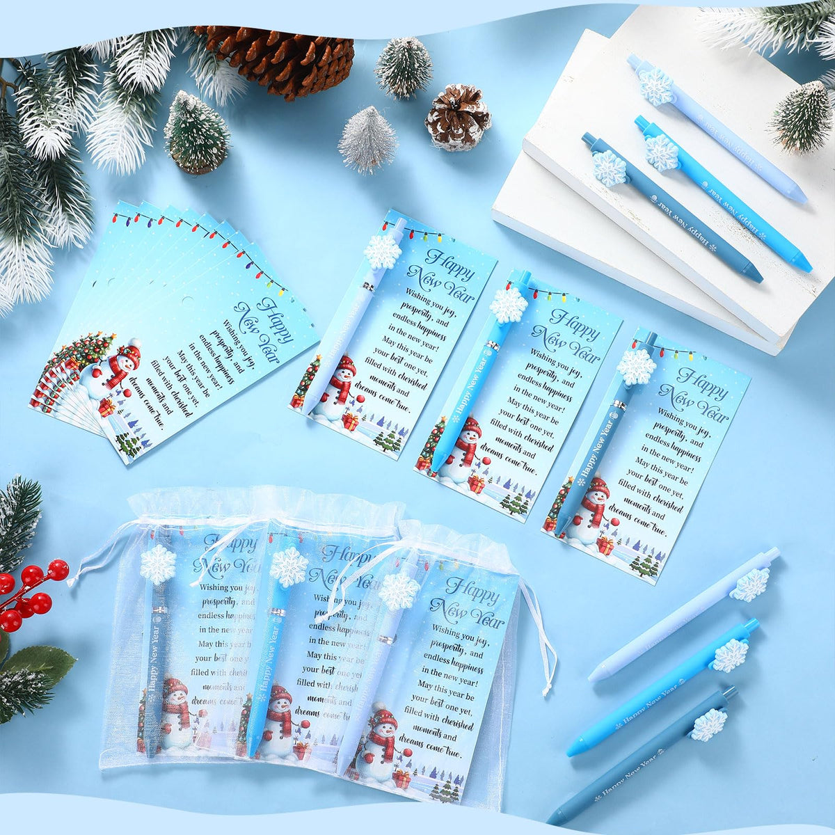 Marspark 30 Set Winter New Year Gifts Bulk Christmas Ballpoint Pens and Greeting Cards Set with Bag