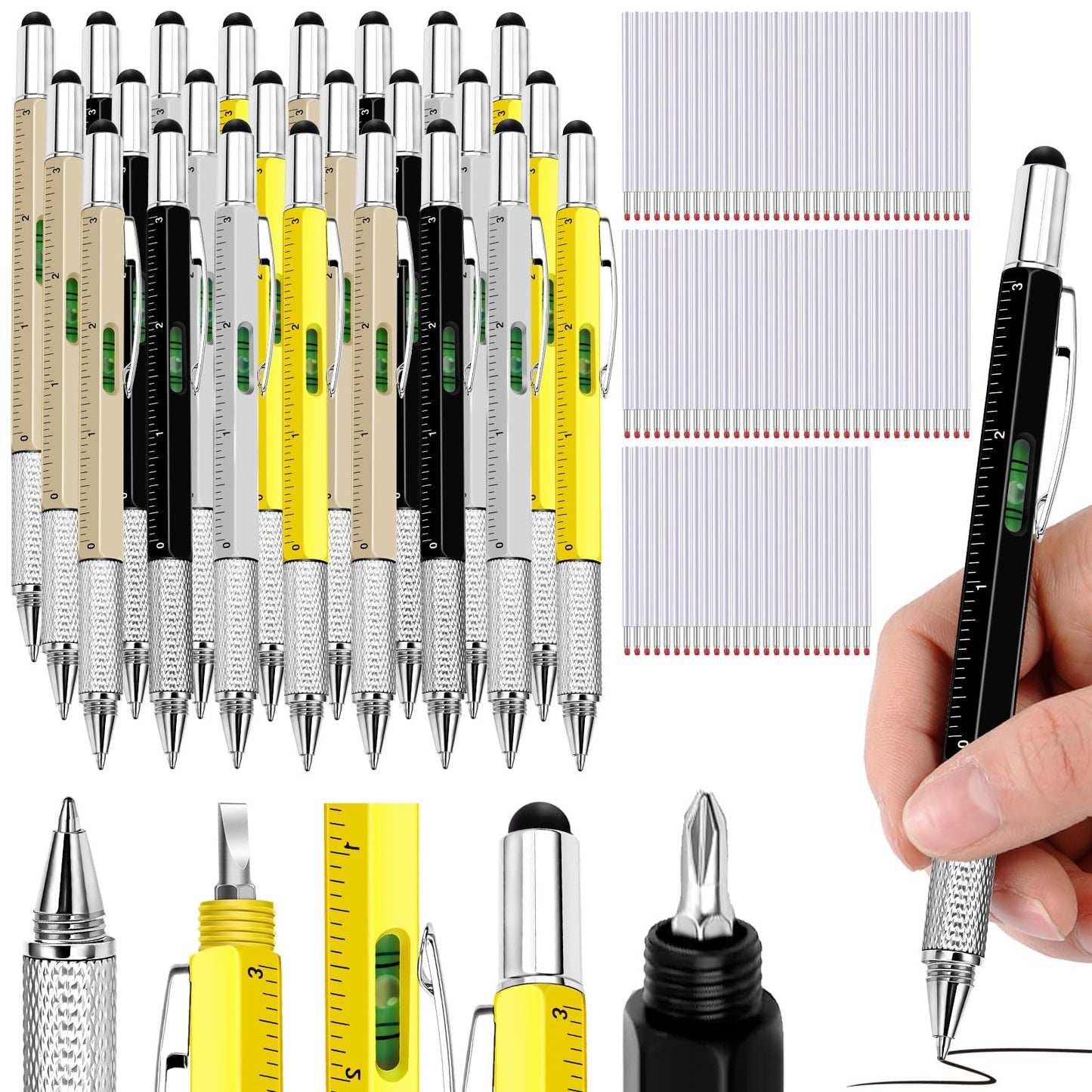 Zonon 32 Pack 6-in-1 Multitool Pens,Gold, Black, Silver, Yellow