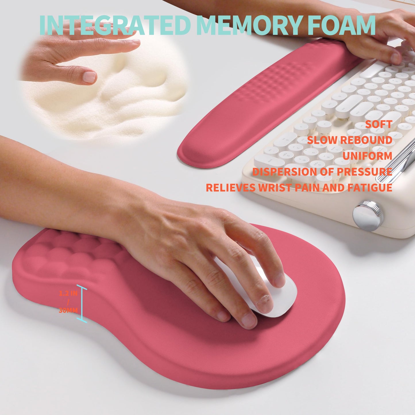 KUOSGM 2-in-1 Ergonomic Set, Wave Rise Keyboard Wrist Rest and Massage Bulge Slope Mouse Pad Wrist