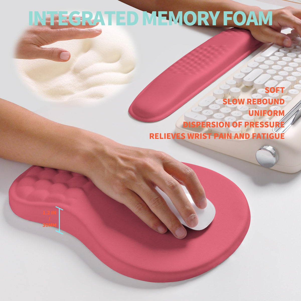 KUOSGM 2-in-1 Ergonomic Set, Wave Rise Keyboard Wrist Rest and Massage Bulge Slope Mouse Pad Wrist
