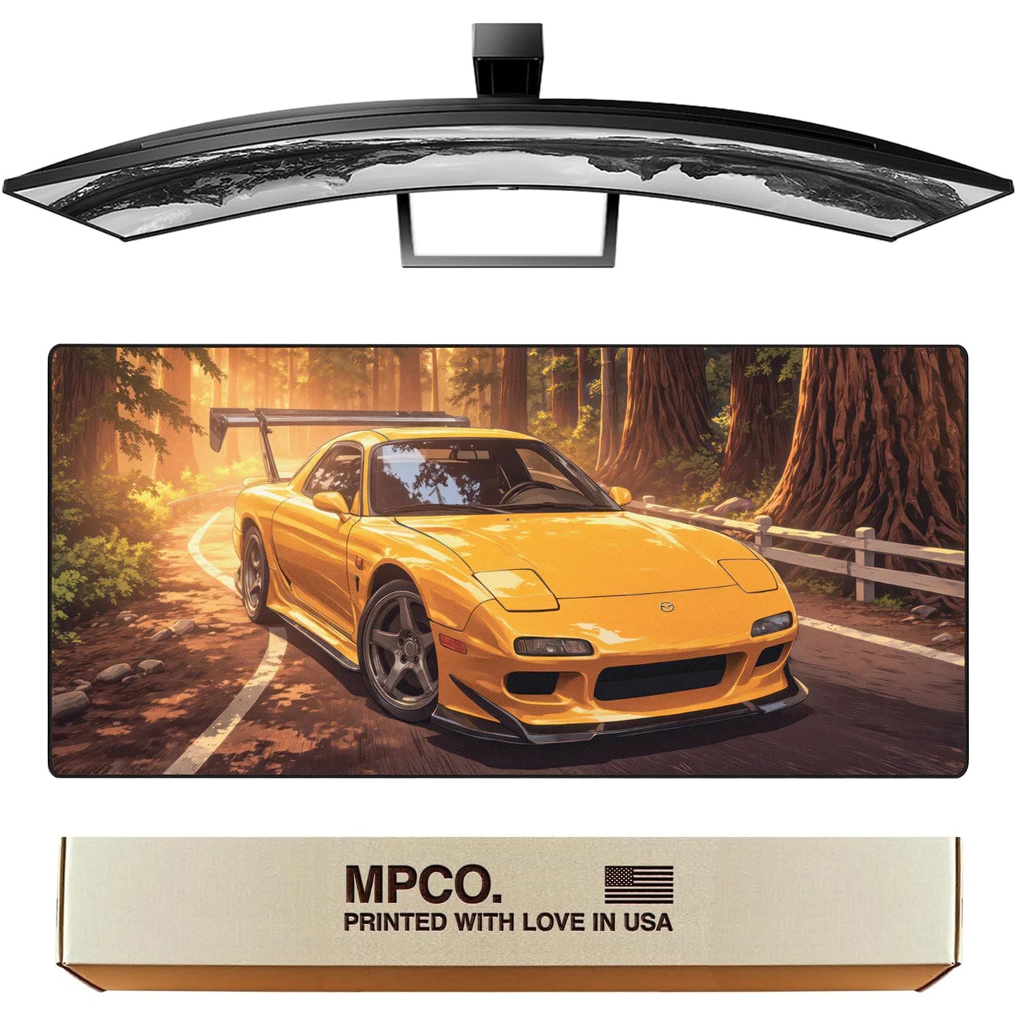 MPCO. Rikimaru's RX7 Gaming Desk Pad, 36" x 17" Duraglyde Fabric Desk Mat