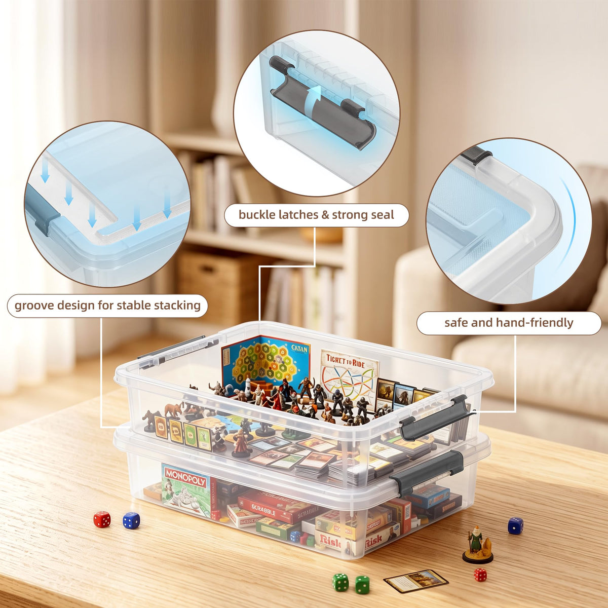 Citylife 5.3Qt 4Packs Clear Craft Organizers and Storage Box, Sensory Bins