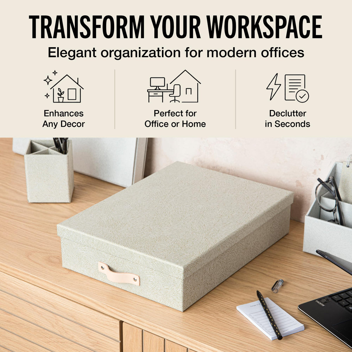 Bigso Oskar Fiberboard Document Storage Box with Lid for A4 and Letter Size Papers - Stylish