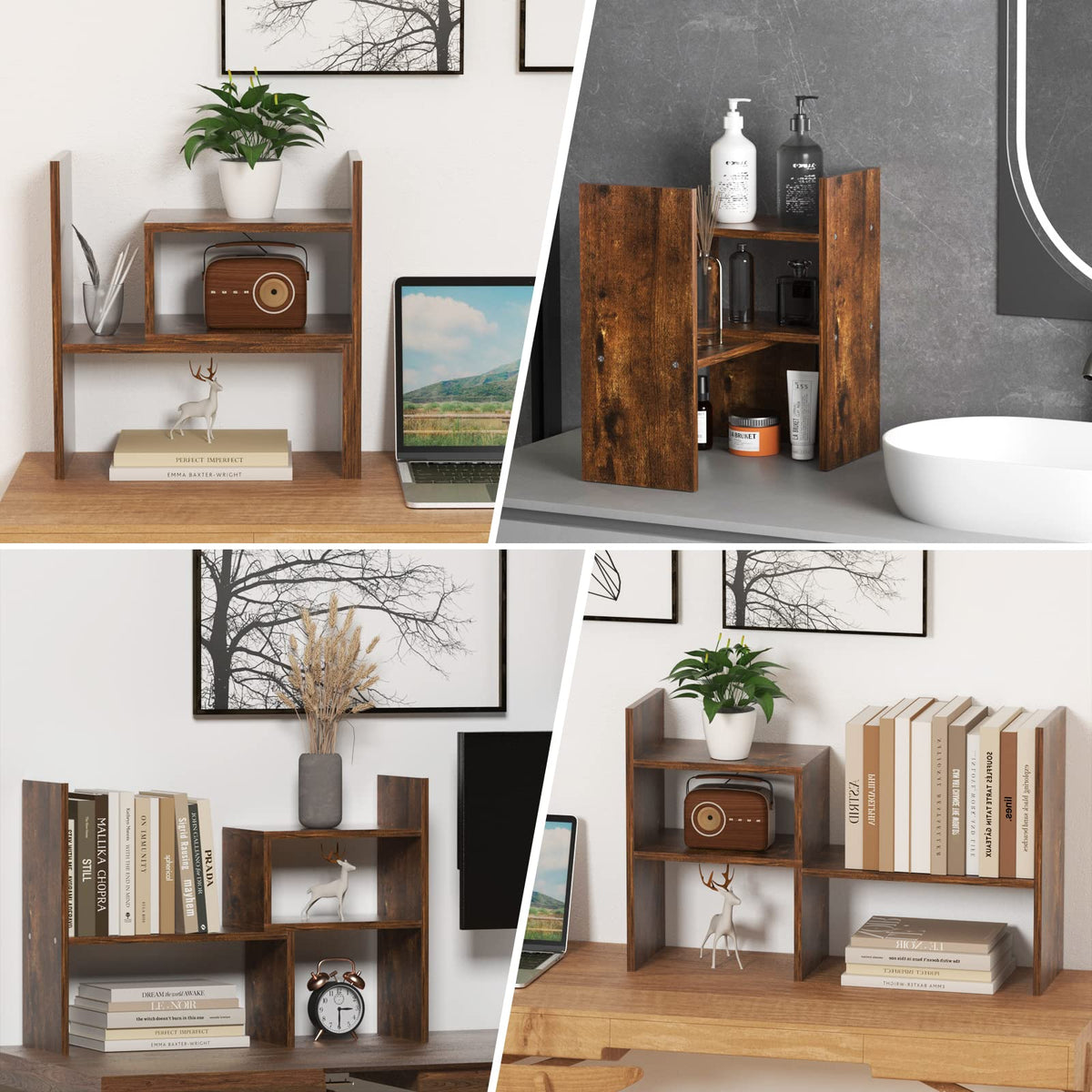 TY ARTS & CULTURE Expandable Wood Desktop Organizer Countertop Bookshelf