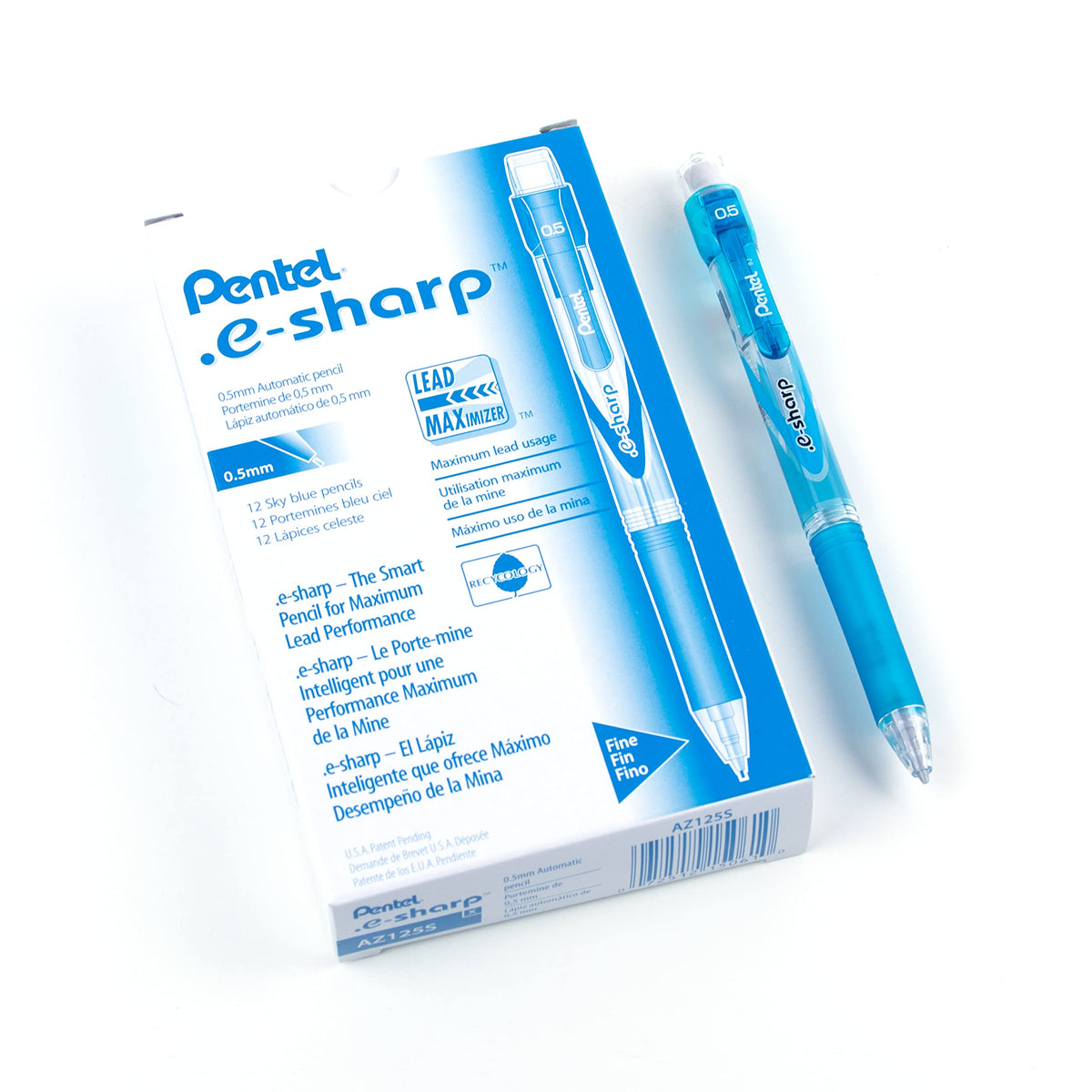 Pentel E-Sharp Mechanical Pencil, 0.50 mm, Sky Blue Barrel, 12- Count (AZ125S)