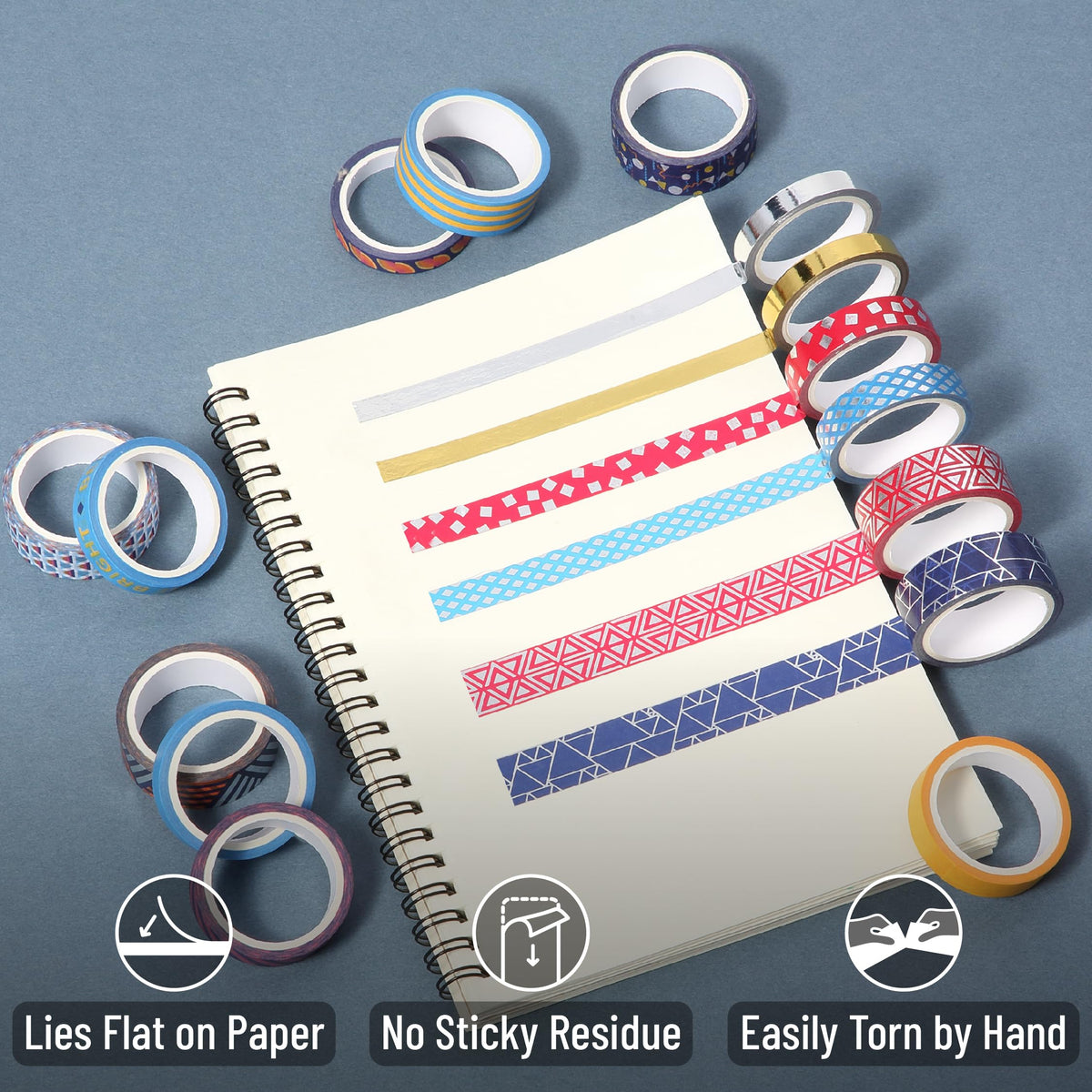 Mr. Pen- Washi Tape Set, 15 Rolls, Assorted Sizes, Metallic Foil
