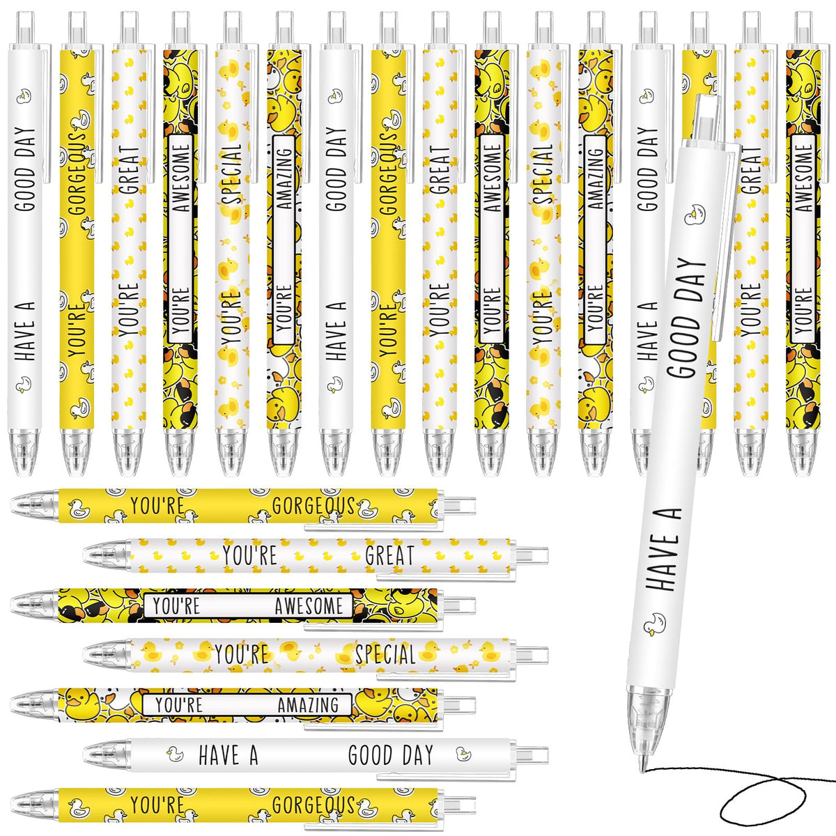 Jetec 60 Pcs Yellow Duck Pens Inspirational Ballpoint Pens Black Ink Bulk