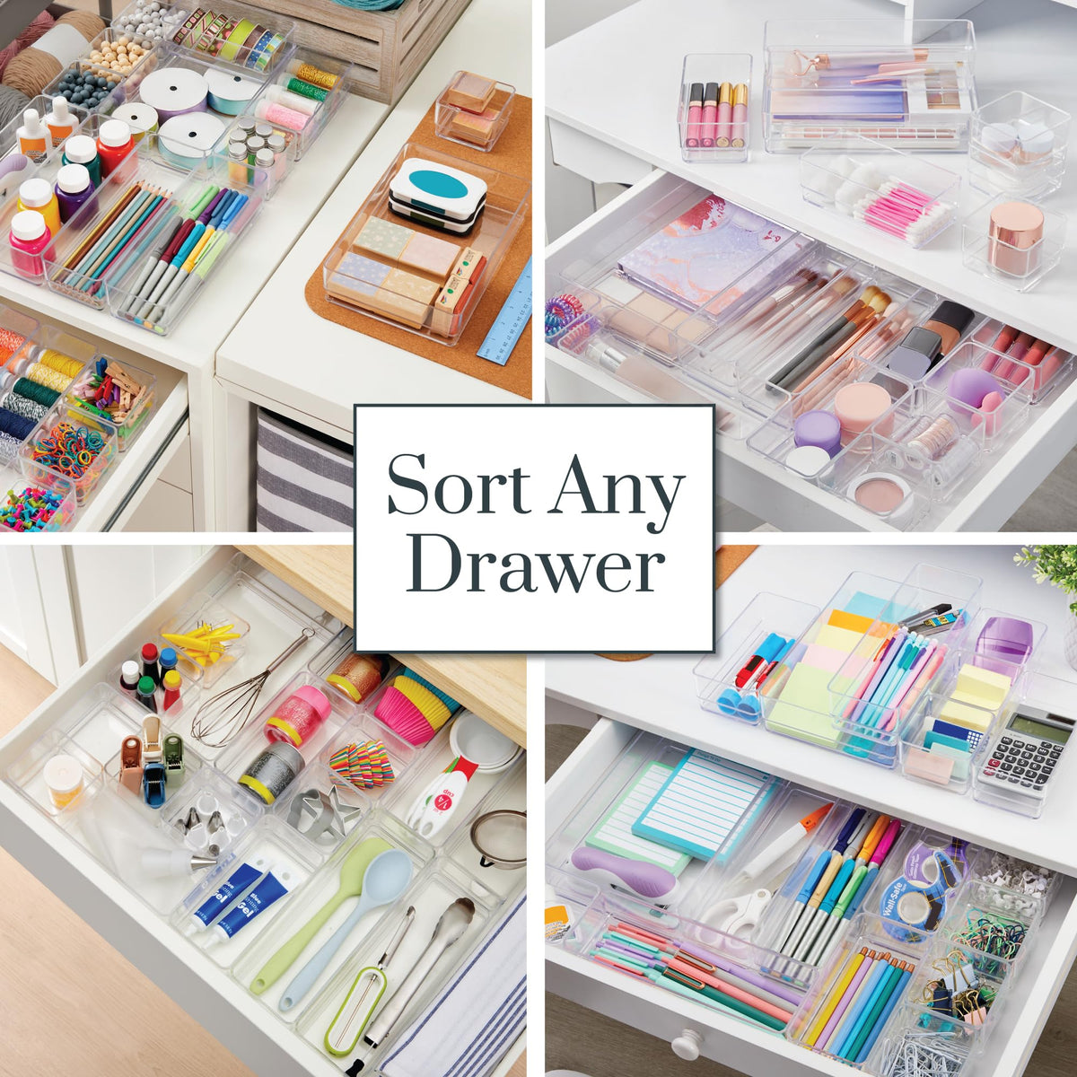 STORi SimpleSort 18-Piece Stackable Clear Drawer Organizer Set | Multi-size Trays | Makeup Vanity