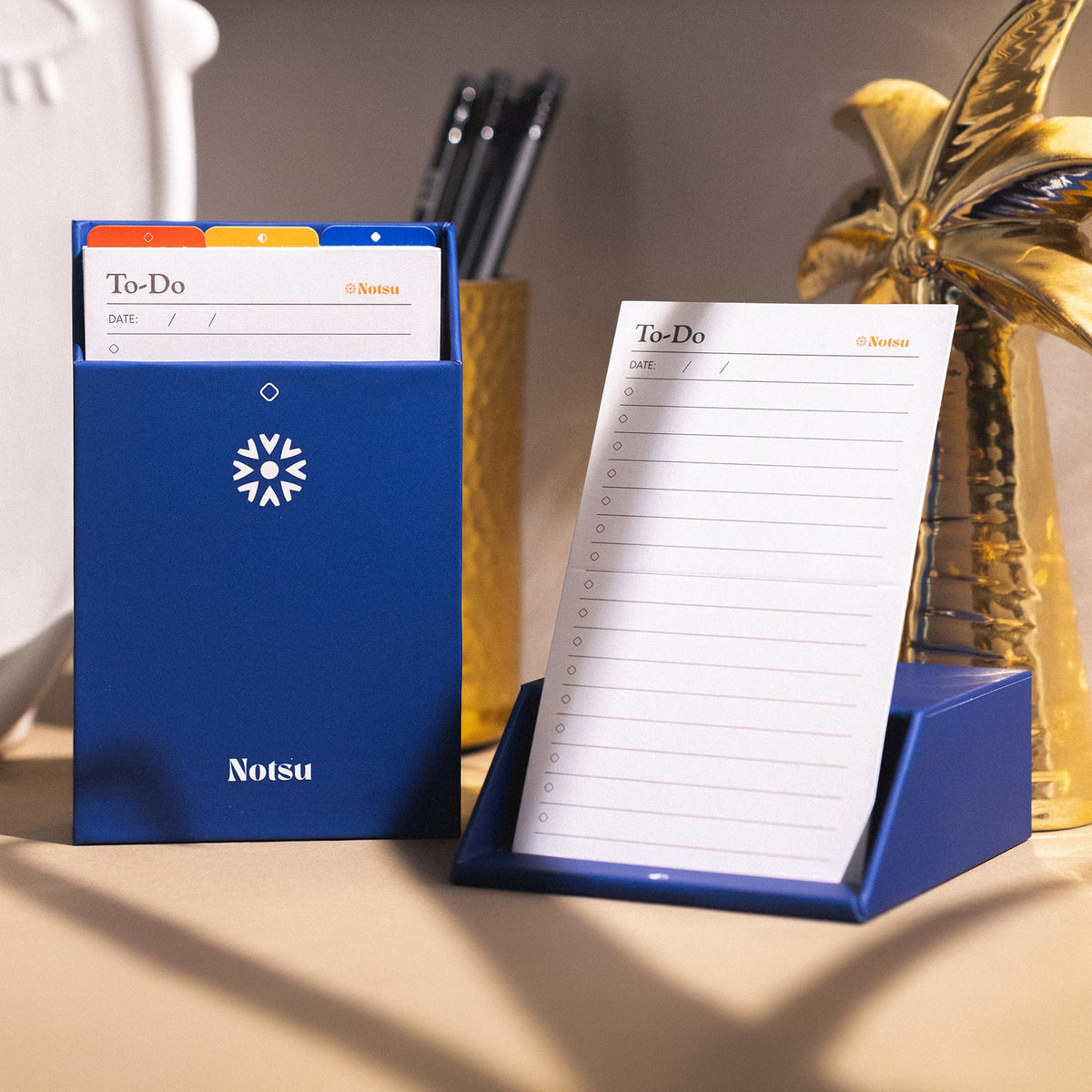 Notsu Centre Rise 3x5 Index Card Holder with 50 To Do List Cards (Blue)