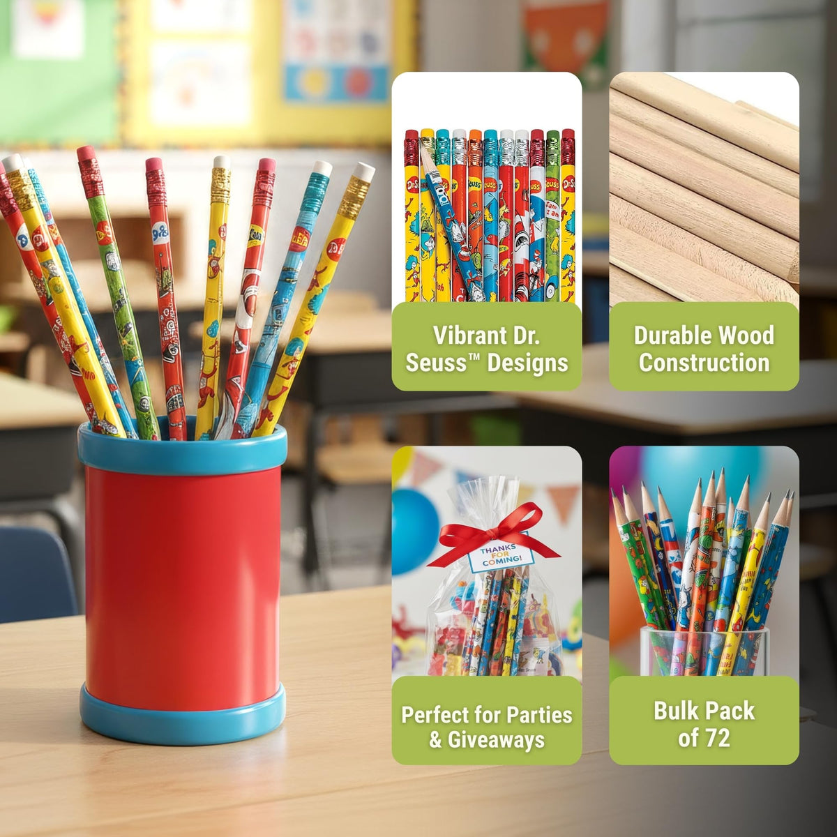 Raymond Geddes 69743 Dr. Seuss Assorted Number 2 Pencils For Kids (Pack of 72)