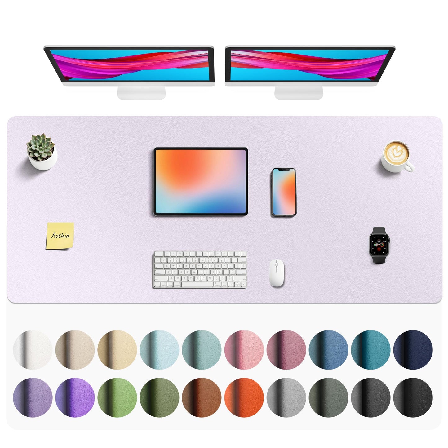 Aothia Faux Leather Desk Mat - Non-Slip PU Leather Desk Blotter, Waterproof Writing Surface, Large