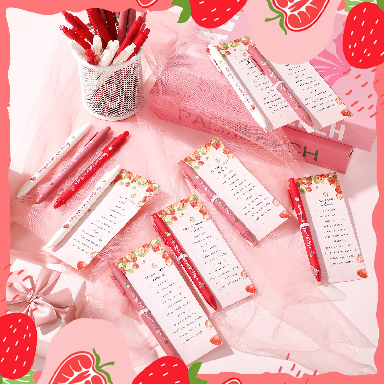 Feifeiya 100 Pcs Strawberry Baby Shower Favors Baby Shower Decorations 50 Retractable Strawberry