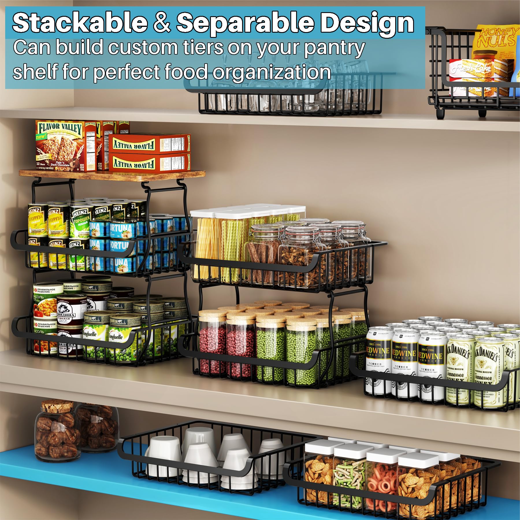 4 Tier Vegetable Fruit Basket for Kitchen, Stackable Metal Fruit and Vegetable Storage Baskets with