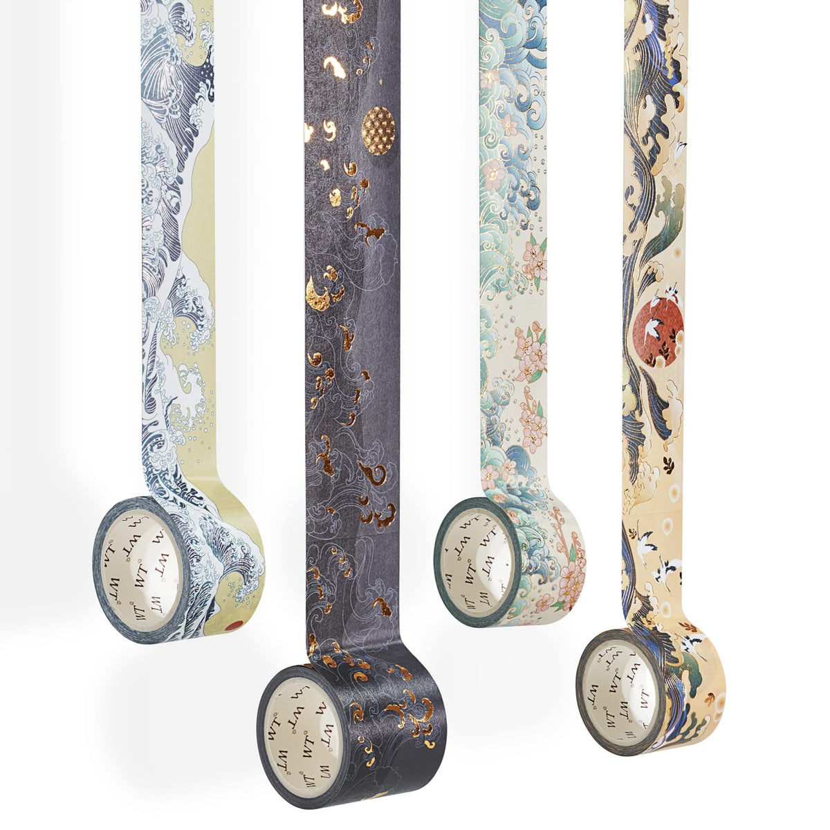 WT Waves of Rebun Washi Tape Set, 4 Rolls, Gold Foil, Decorative Masking Tape, Bujo Planner