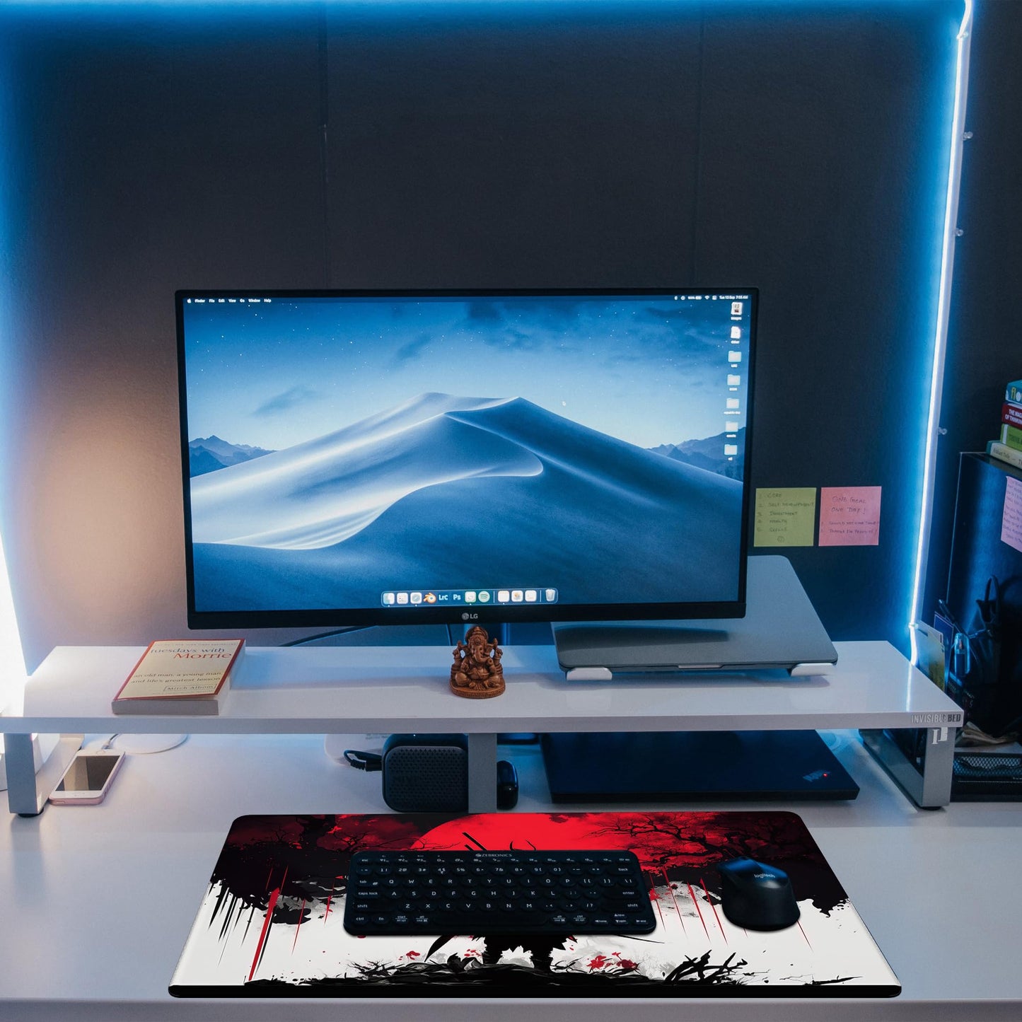 KOAIWPAE Large Gaming Mouse Pad, Cool Japanese Samurai Desk Mat, Red and White Samurai Desk Pad