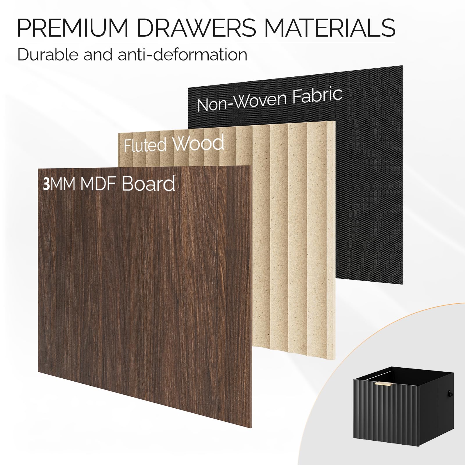 Bonnlo 3 Drawer Fluted File Cabinet, Rolling File Cabinet Mobile Under Desk File Cabinet with