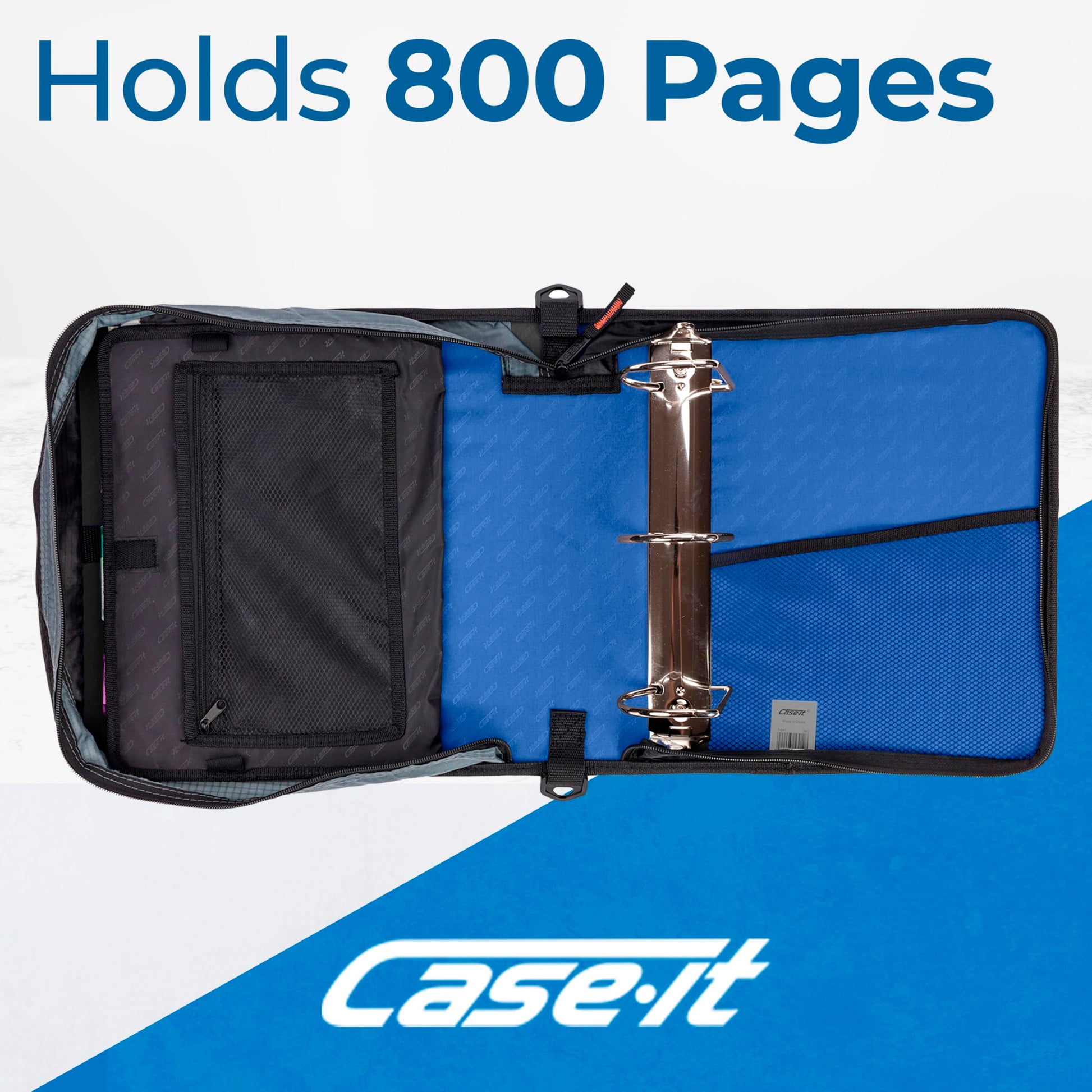 Case-it School Zipper Binder | 4" D-Rings | 800-Sheet | D-186 Midnight Blue