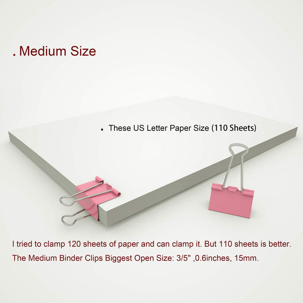 Nctinystore Binder Clips Medium Metal Clamp 1.25 inch / 32 mm (Pink, 24-PCS)