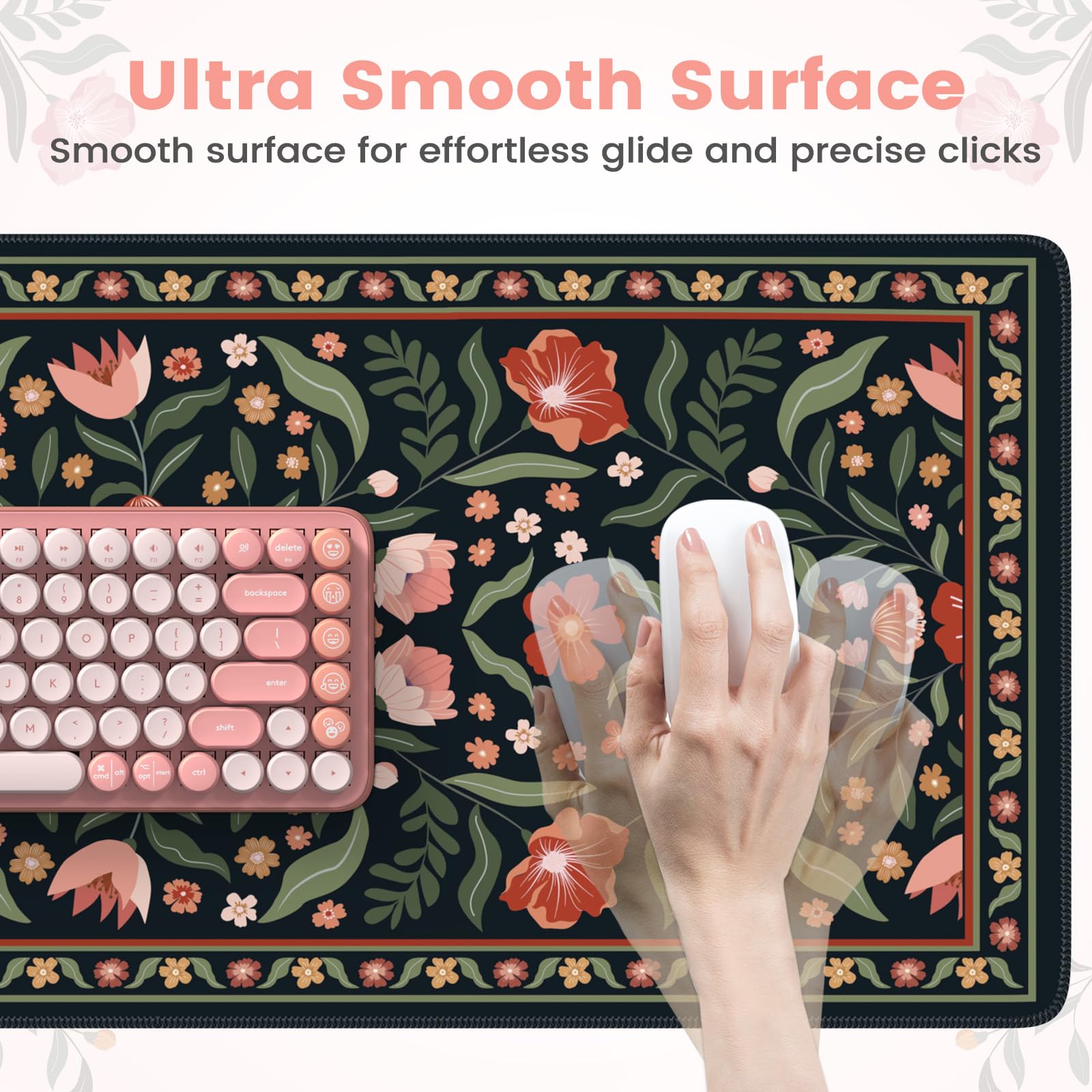 iLeadon Cute Desk Cover Mat, Large Floral Desk Pad for Keyboard and Mouse