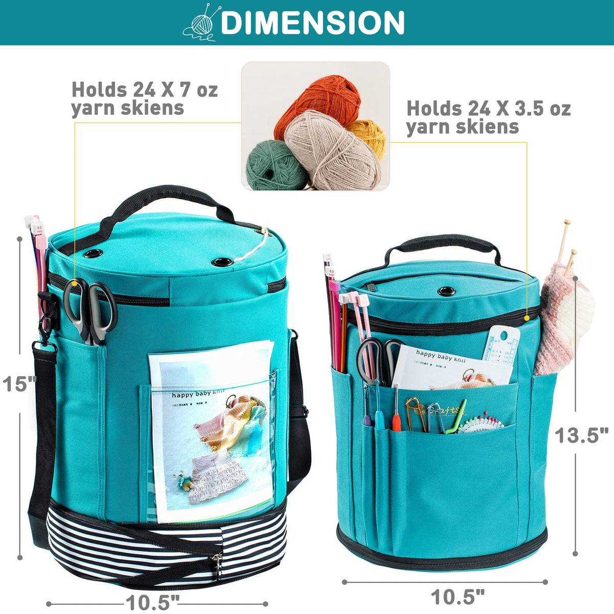 MYBAGZING Expandable Crochet Bag Organizer w/Yarn Grommets& Zipper Closure