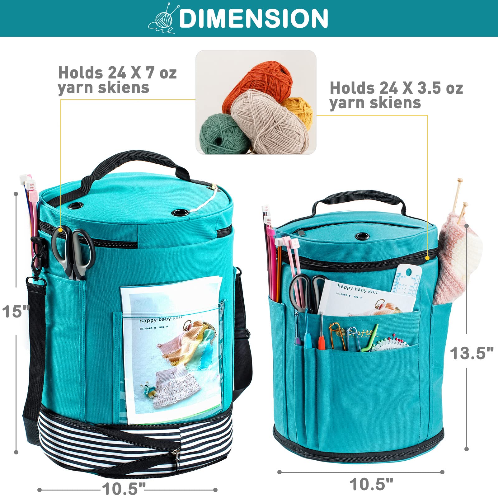 MYBAGZING Expandable Crochet Bag Organizer w/Yarn Grommets& Zipper Closure