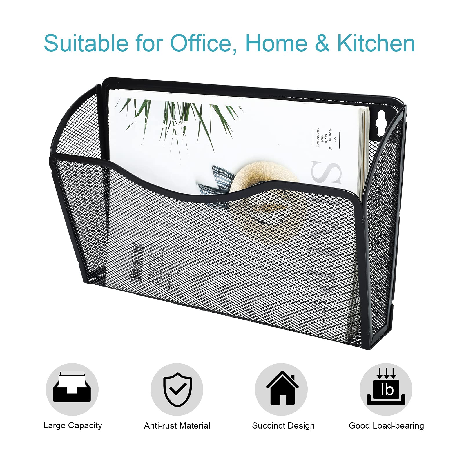 PAG-Mass 6 Pockets Wall File Organizer Metal Mesh Hanging Document Paper Holder Wall Mount Magazine