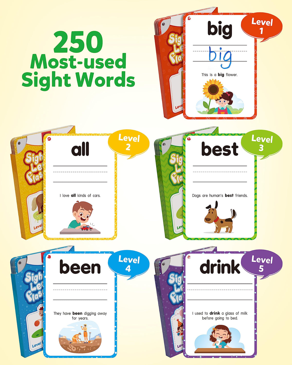 Coogam Sight Words Kids Learning Flash Cards, 250 Dolch Word Game Reading Vocabulary Card