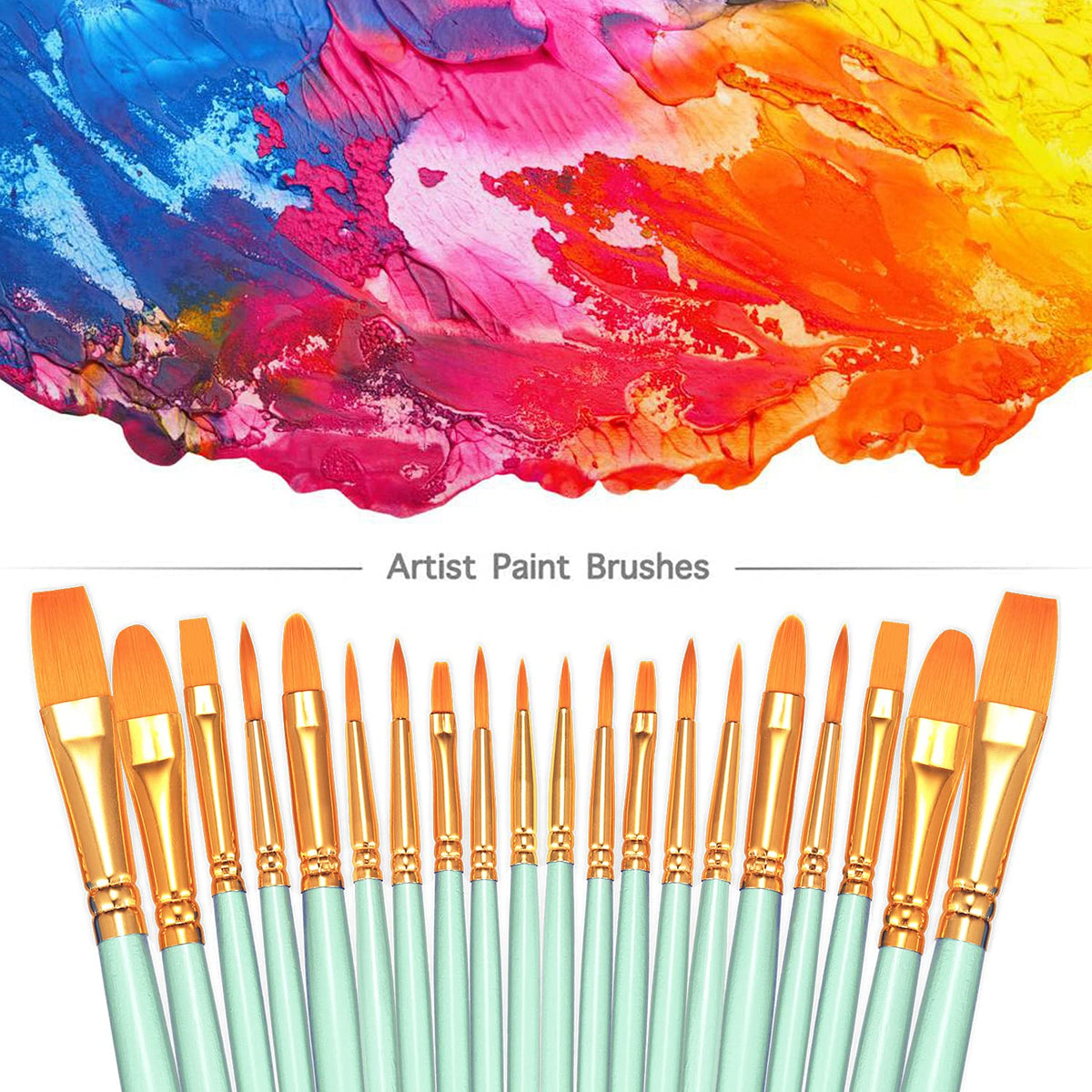 BOSOBO Paint Brushes Set, 10 Pack 100 Pcs Round Pointed Tip Paintbrushes Nylon Hair Artist Acrylic