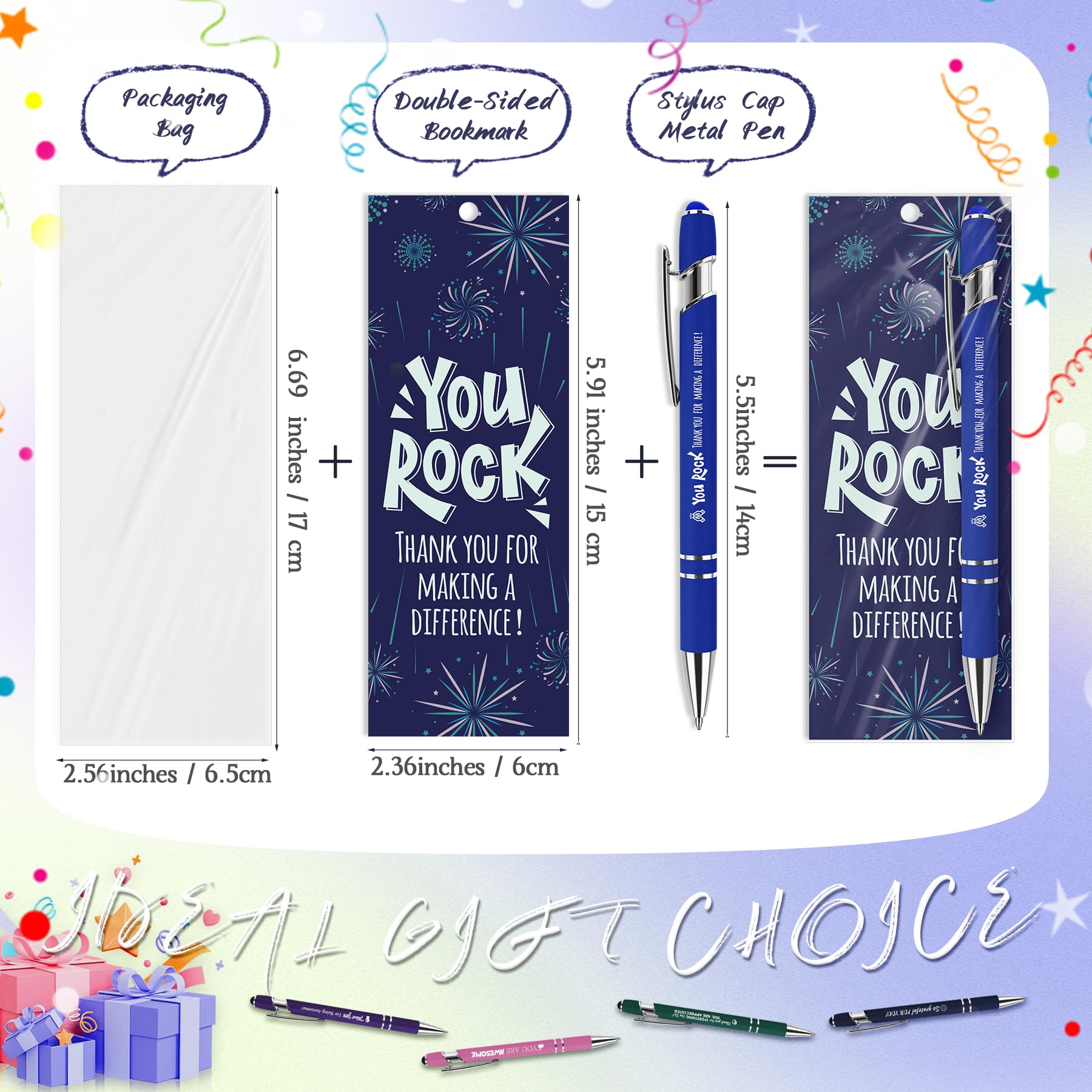 60 Sets Christmas Employee Appreciation Gifts Ballpoint Pens Bulk Black Ink Stylus Caps Bookmarks
