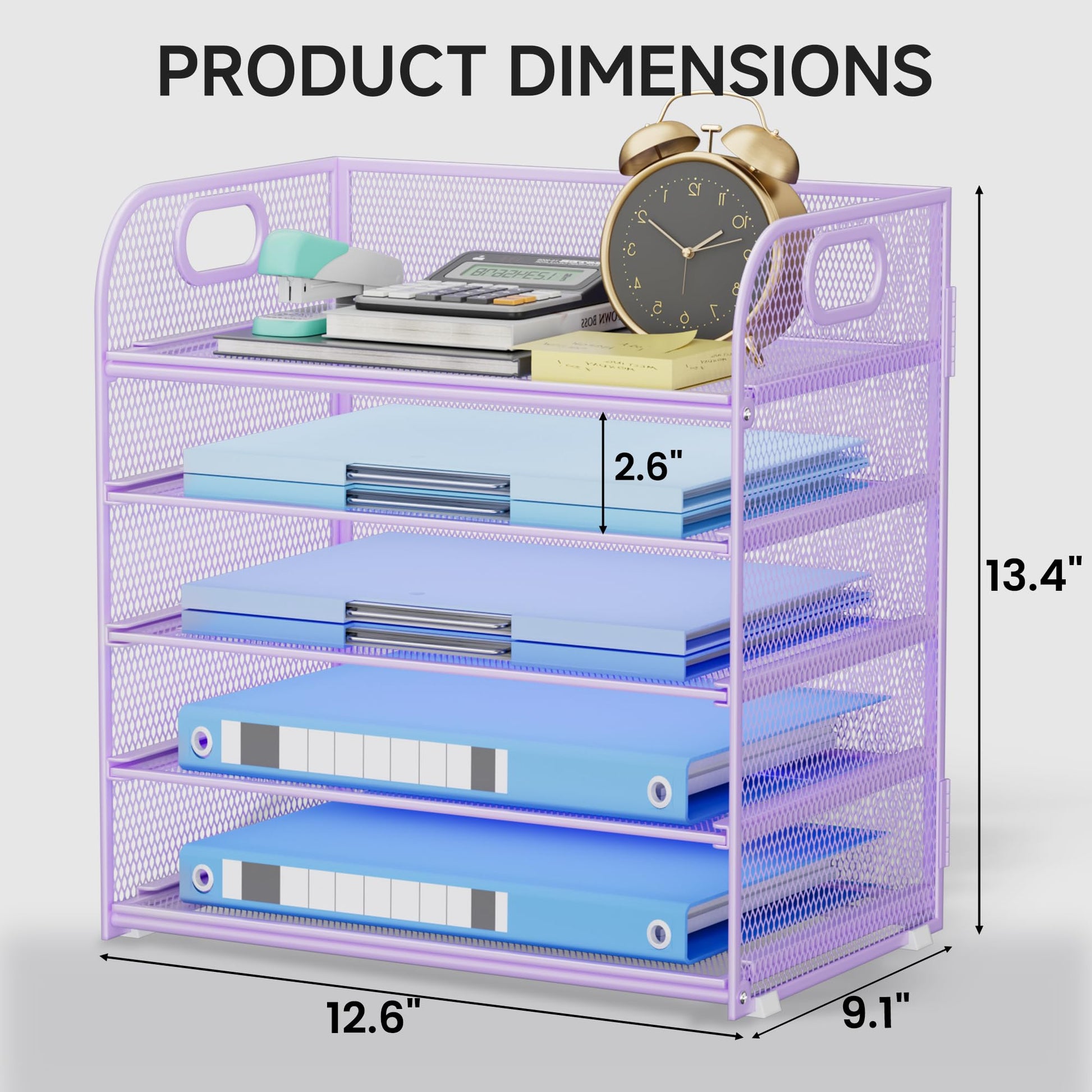 Kinkota 5-Tier Stackable Paper Organizer with Handle, Purple
