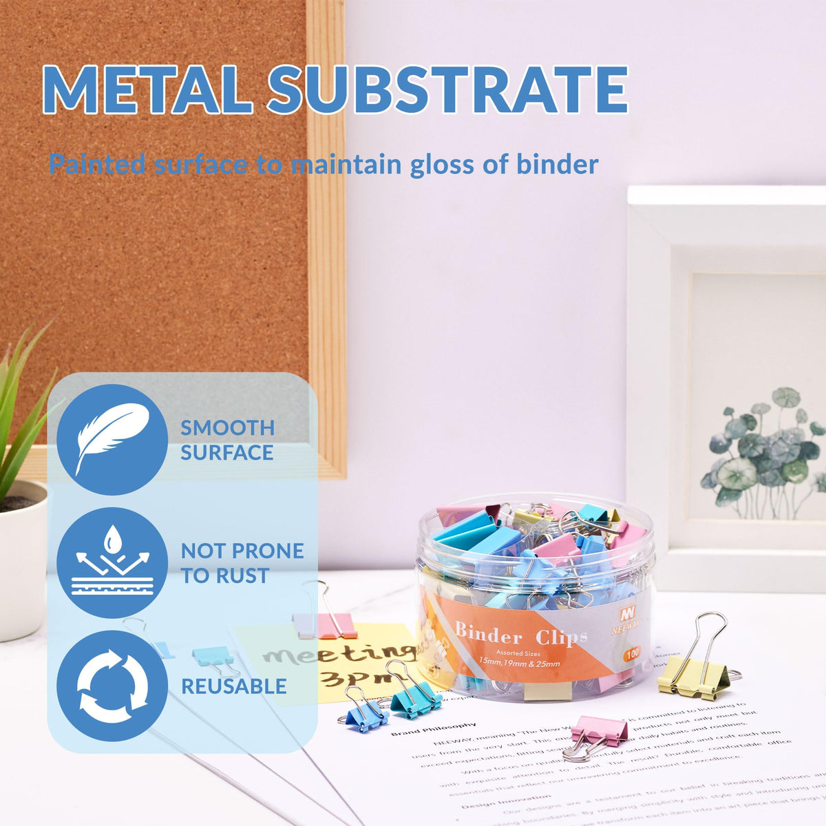 NEEWAY 100 Count Binder Clips Assorted Sizes, Paper Binder Clips (0.6inch 0.75inch 1inch), Metal