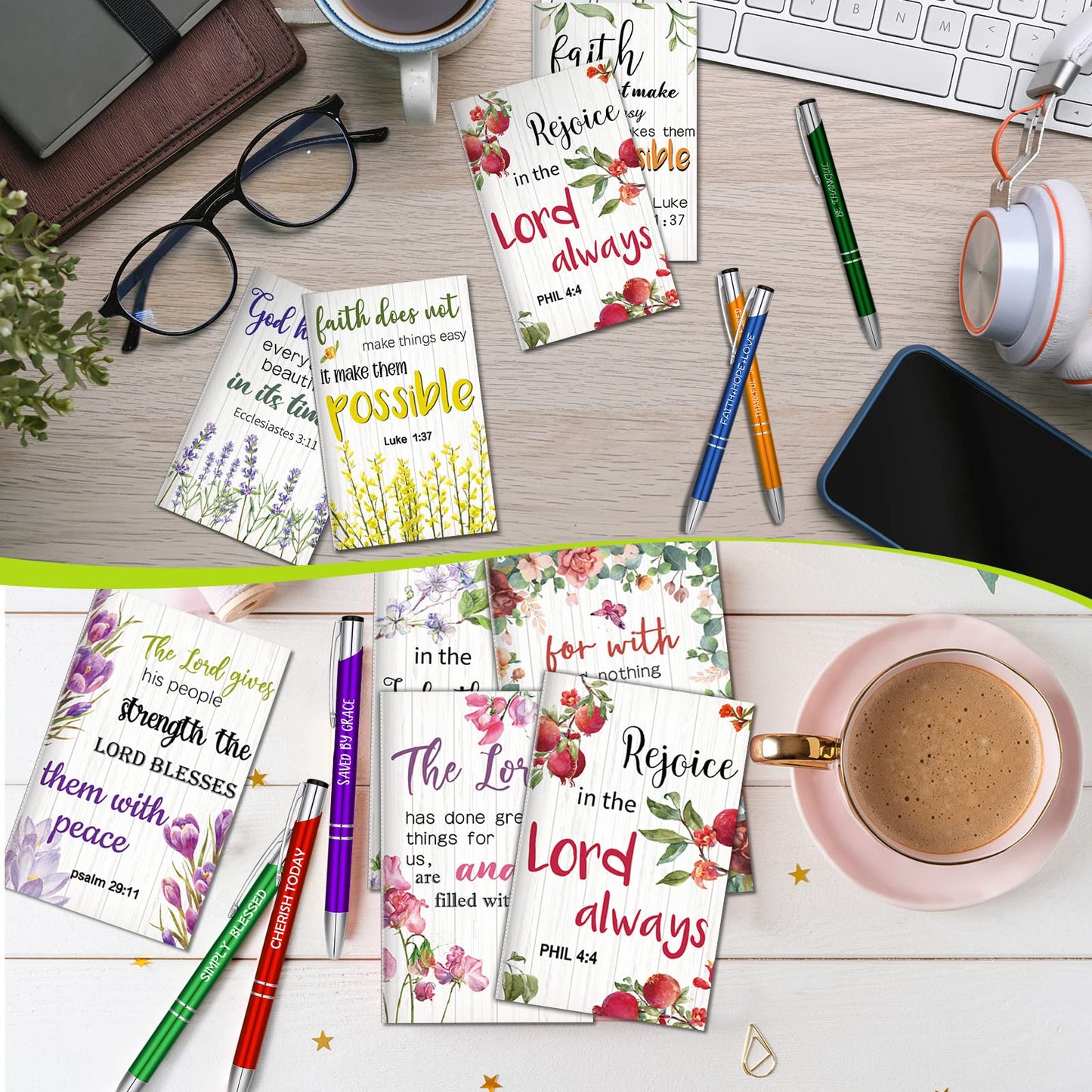Geyee 40 Pcs Back to School Gift Bulk Christian Notepad Pen Set 20 Bible Verse Mini Notebook 20